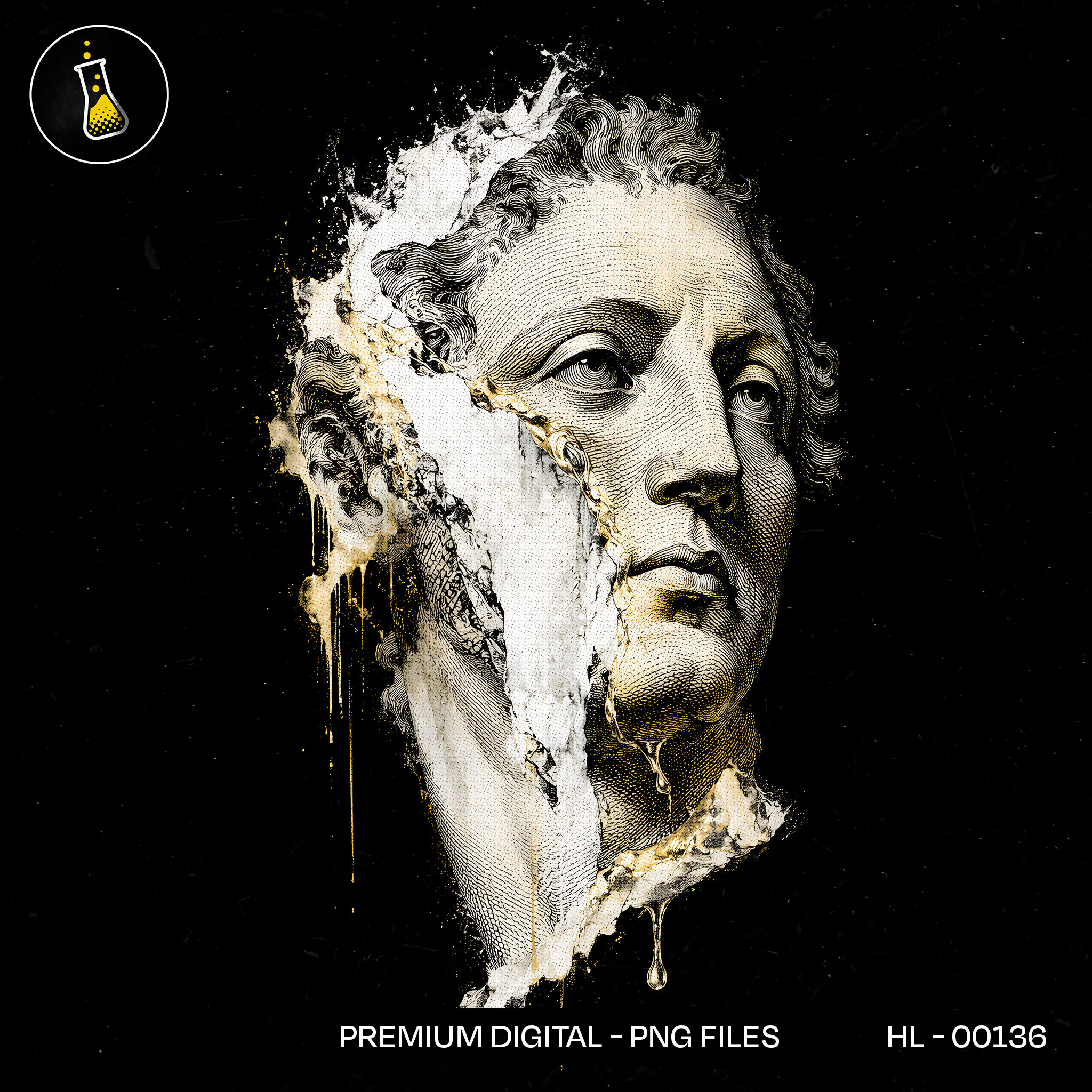 Cracked Classical Bust Gold Drip Streetwear Estampa