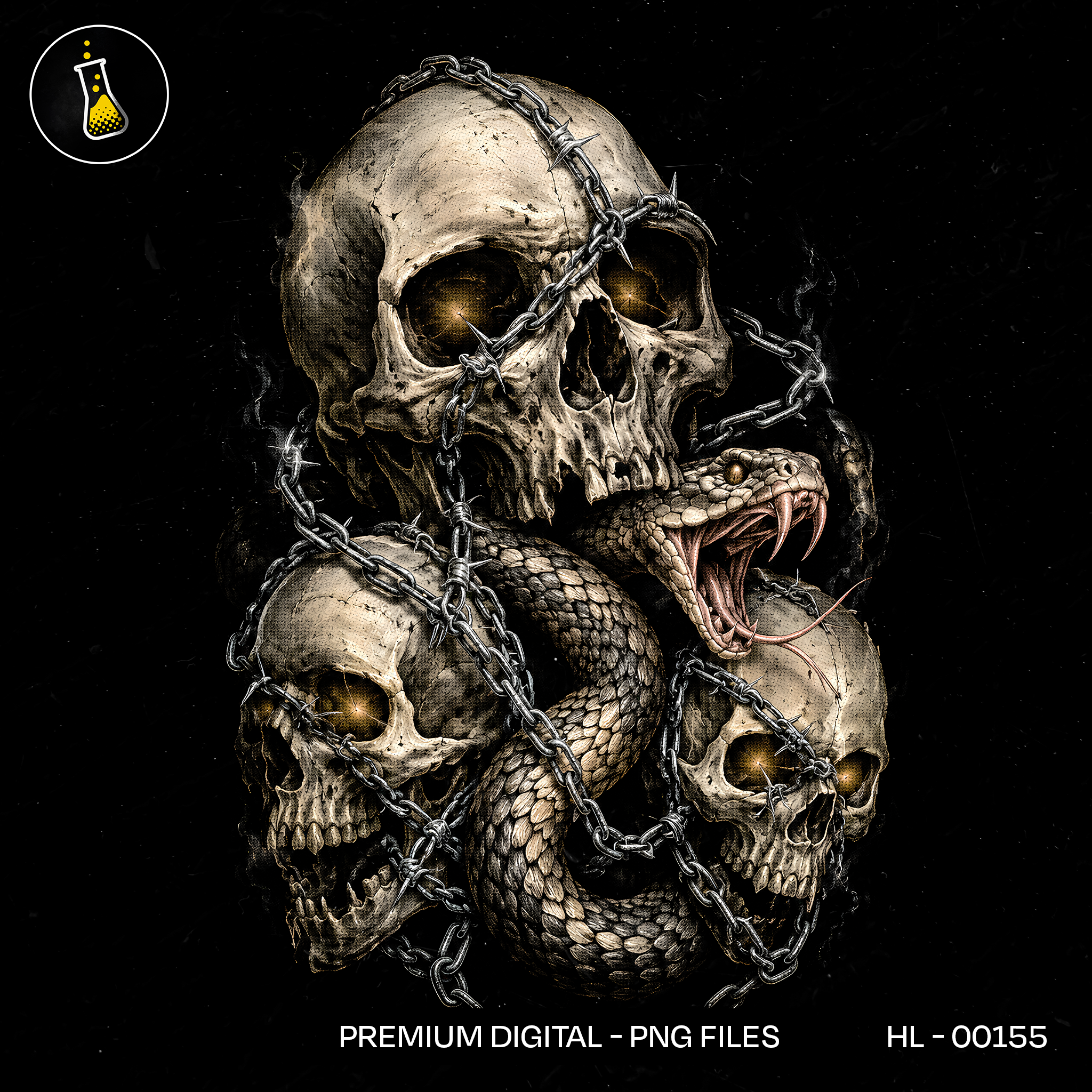 Three Skulls Chained Serpent Streetwear Estampa