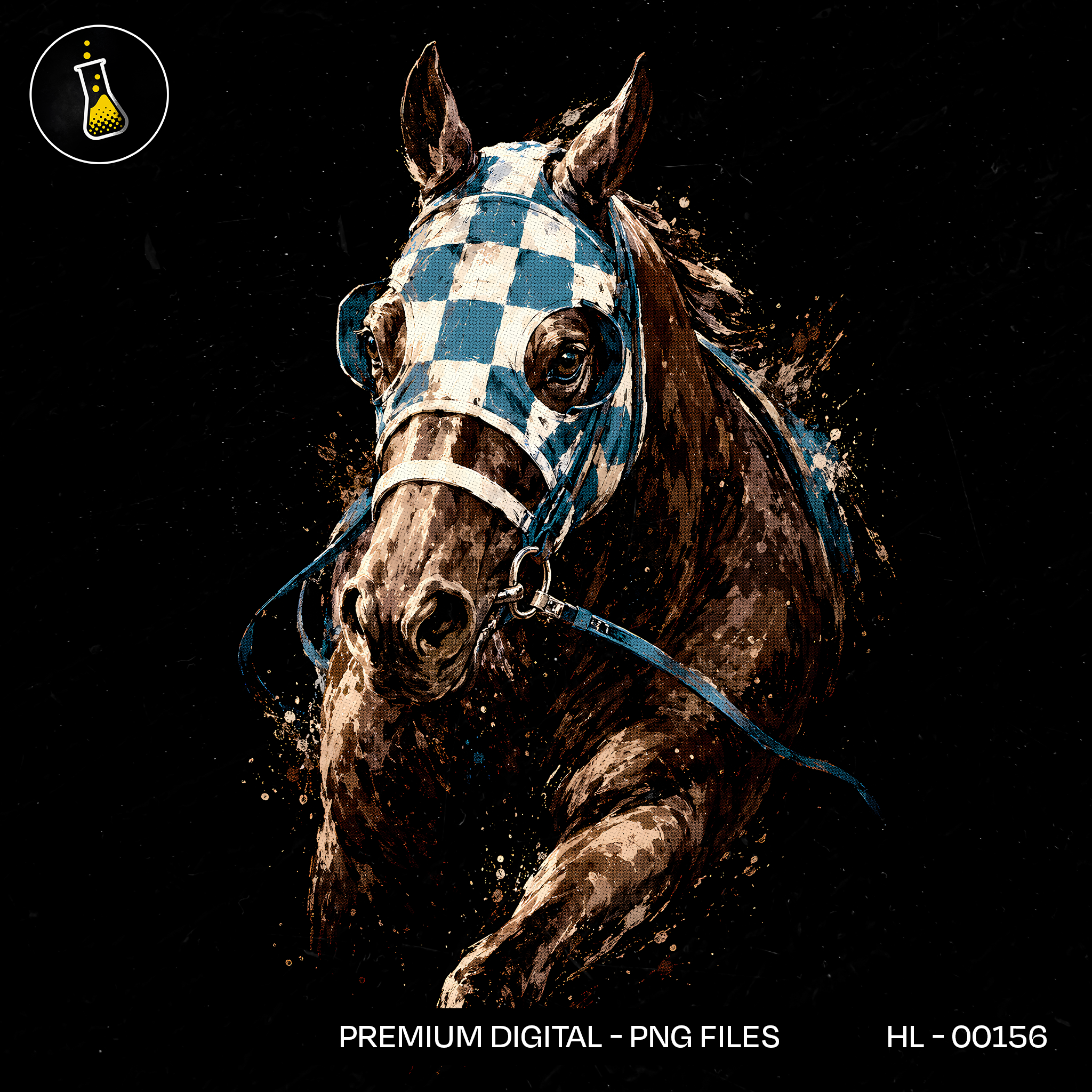 Racehorse Blue Checkered Blinkers Streetwear Estampa
