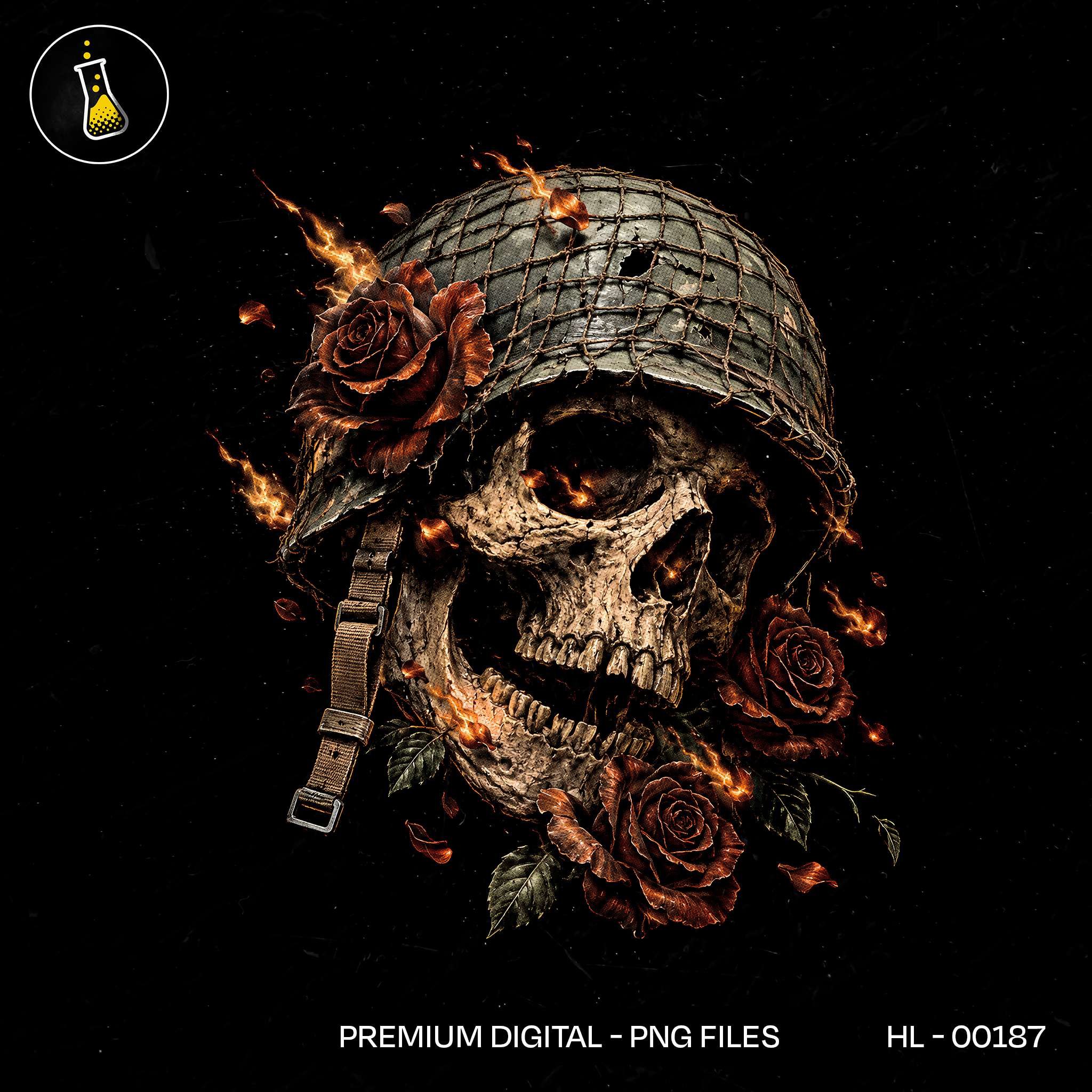 Burning Helmet Skull Roses Streetwear Estampa