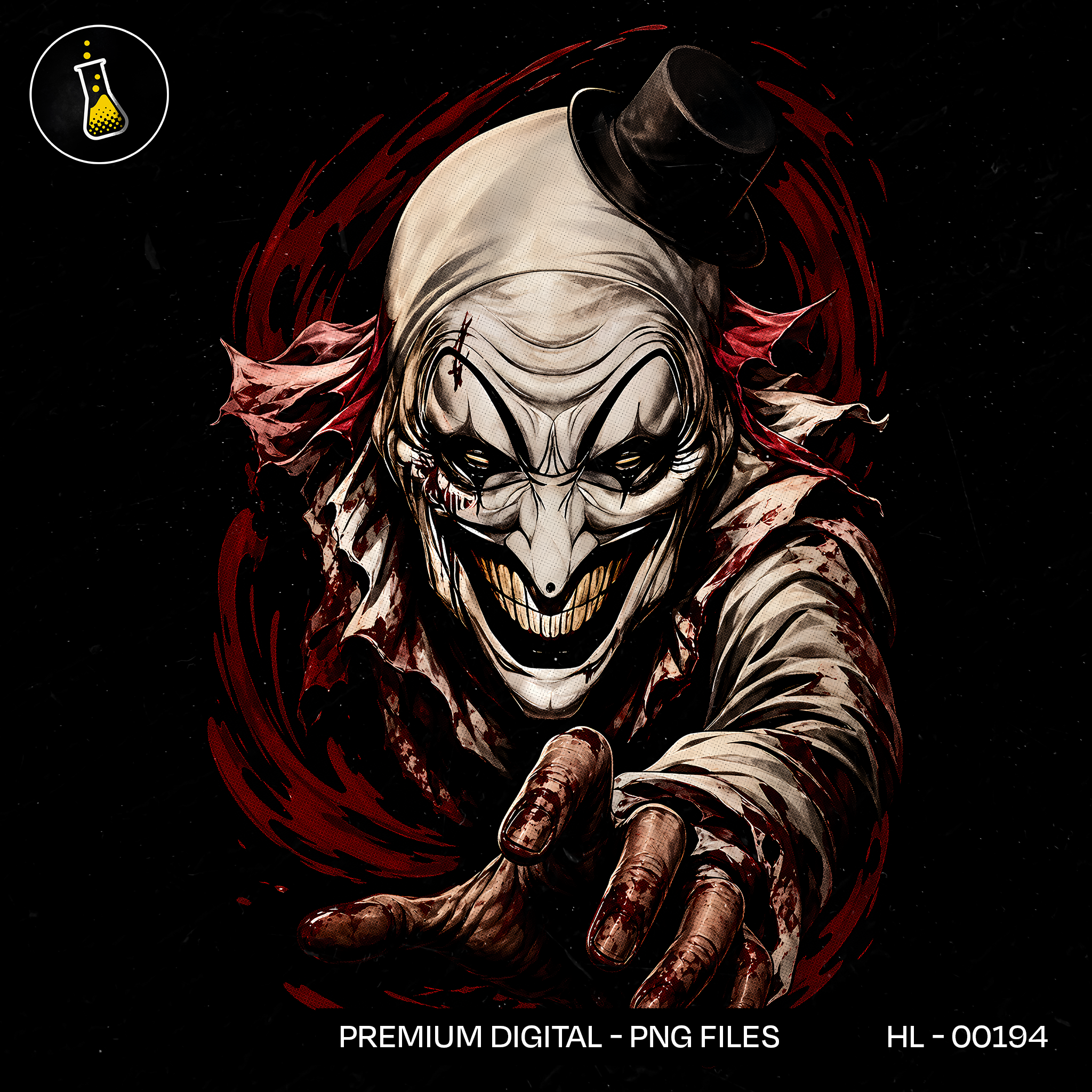 Evil Grinning Clown Bloody Hand Halloween Estampa
