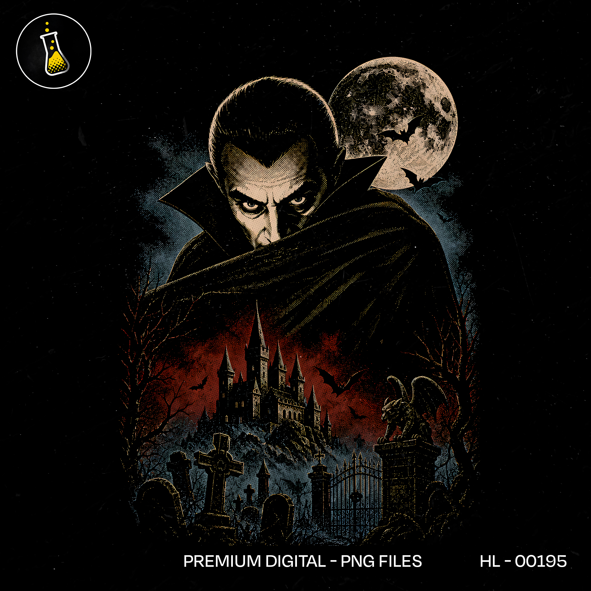 Classic Dracula Castle Graveyard Halloween Estampa