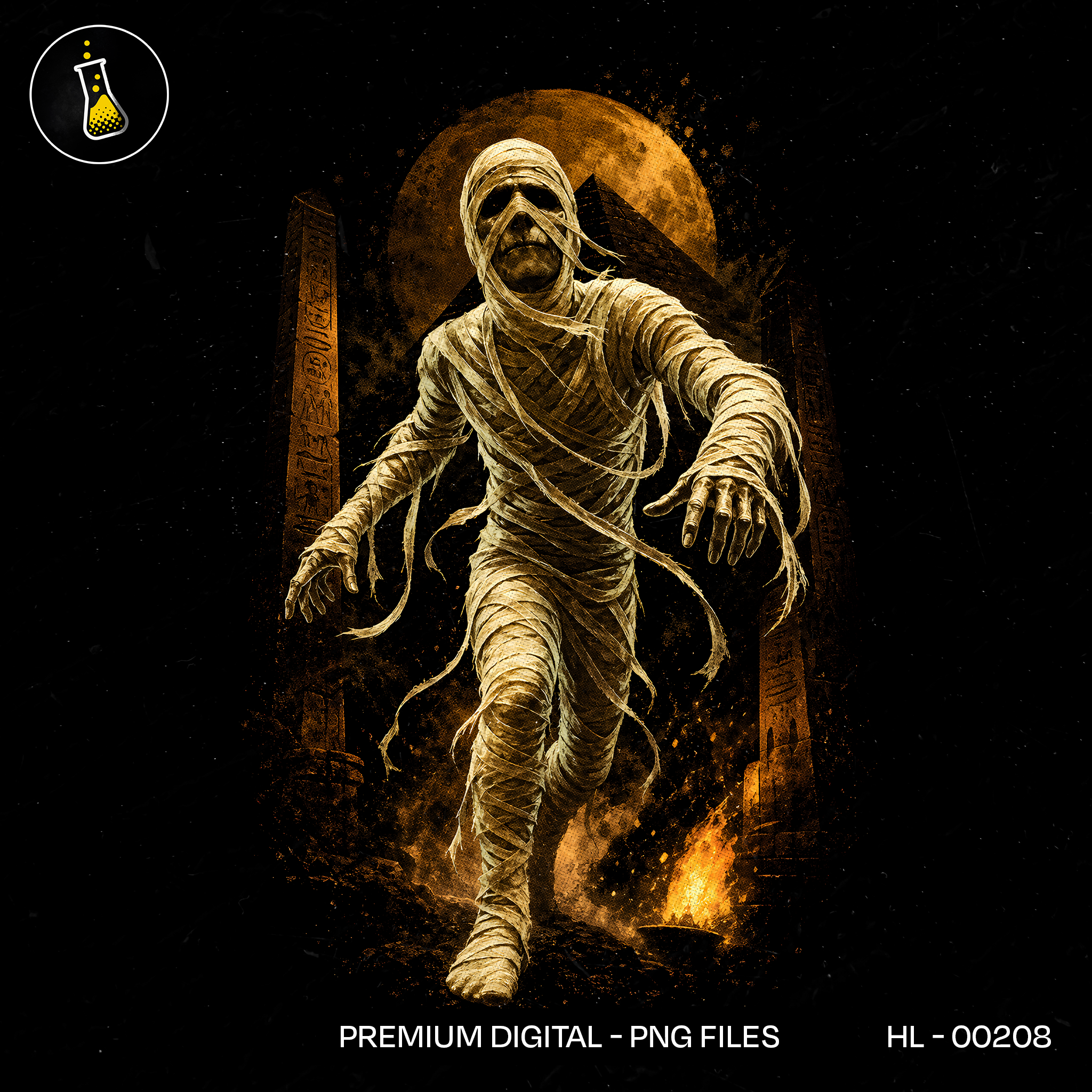 Egyptian Mummy Pyramid Moon Halloween Estampa