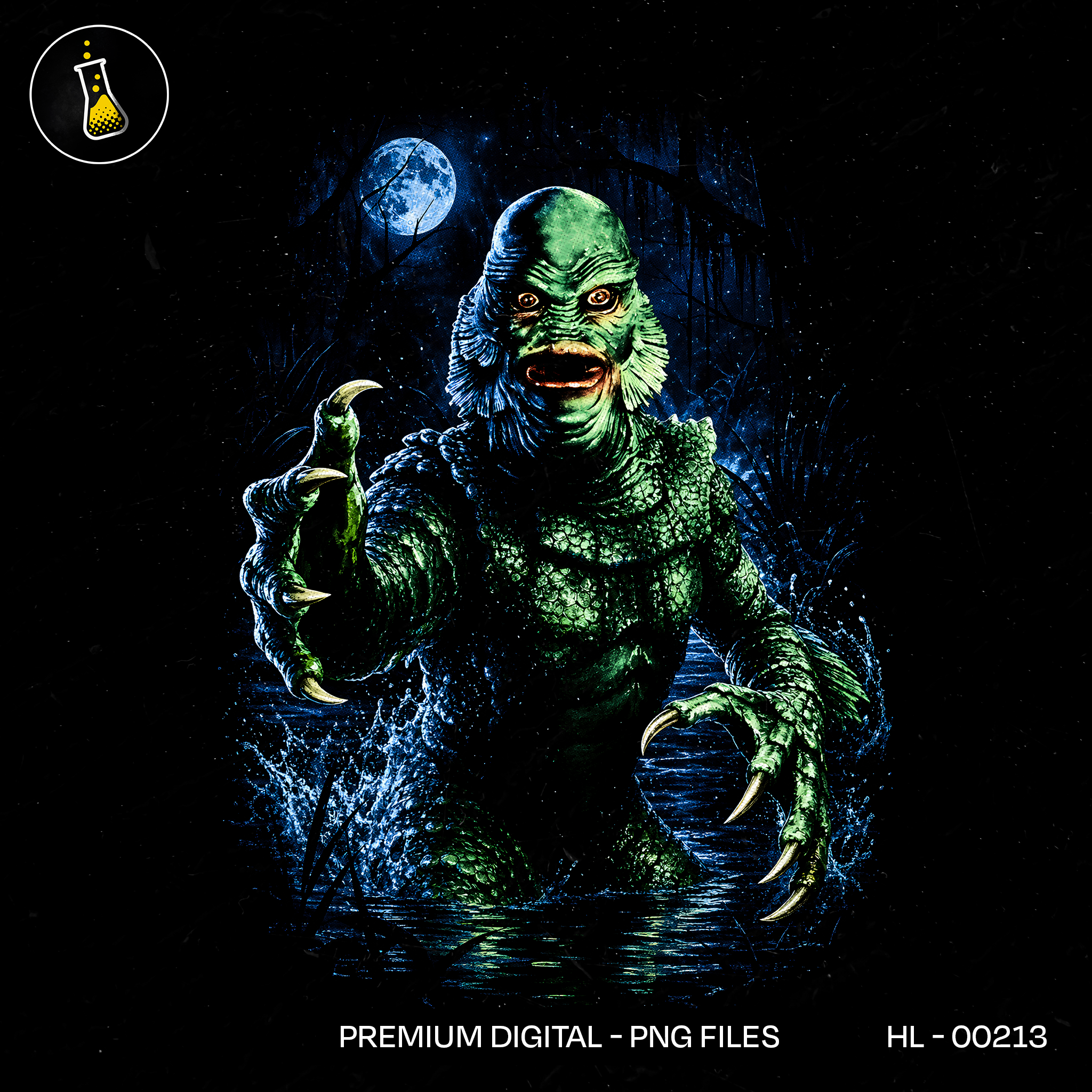 Swamp Gill Creature Full Moon Halloween Estampa