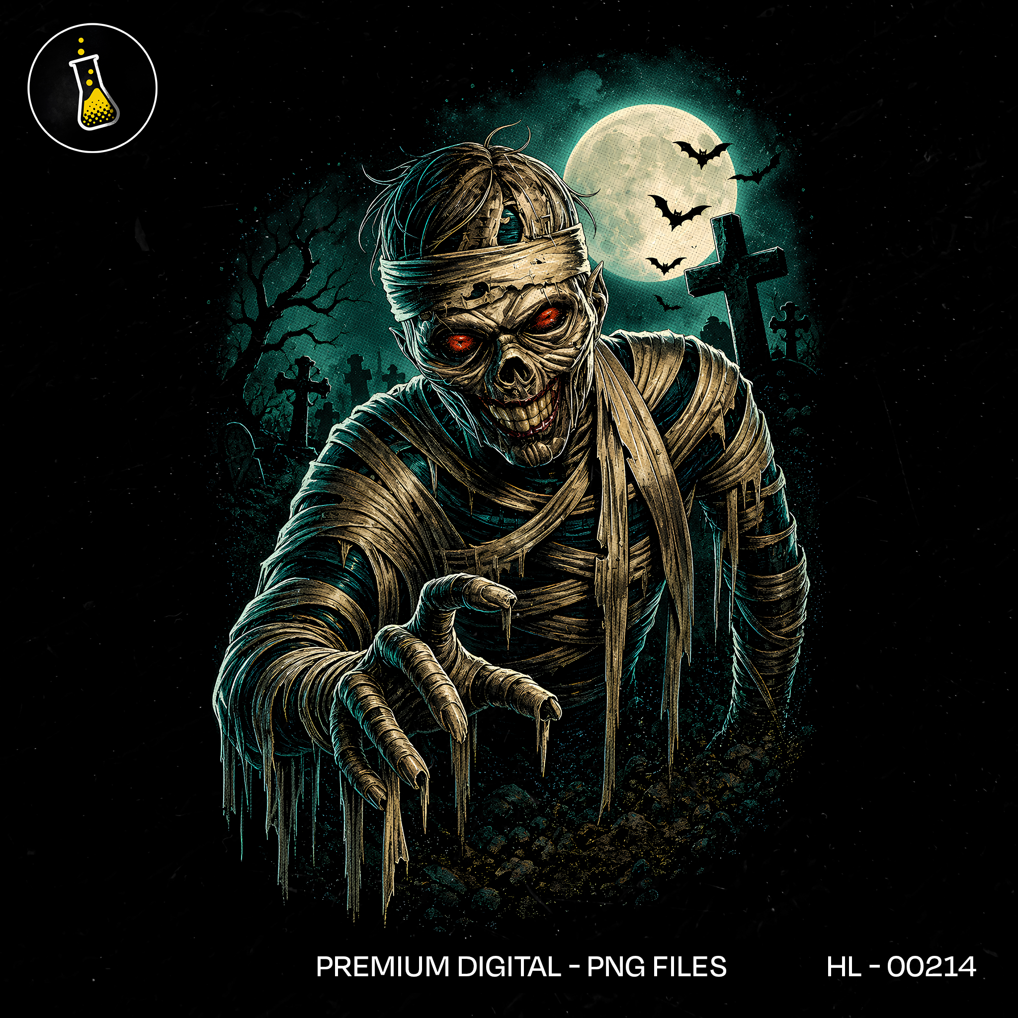 Rising Mummy Graveyard Full Moon Halloween Estampa