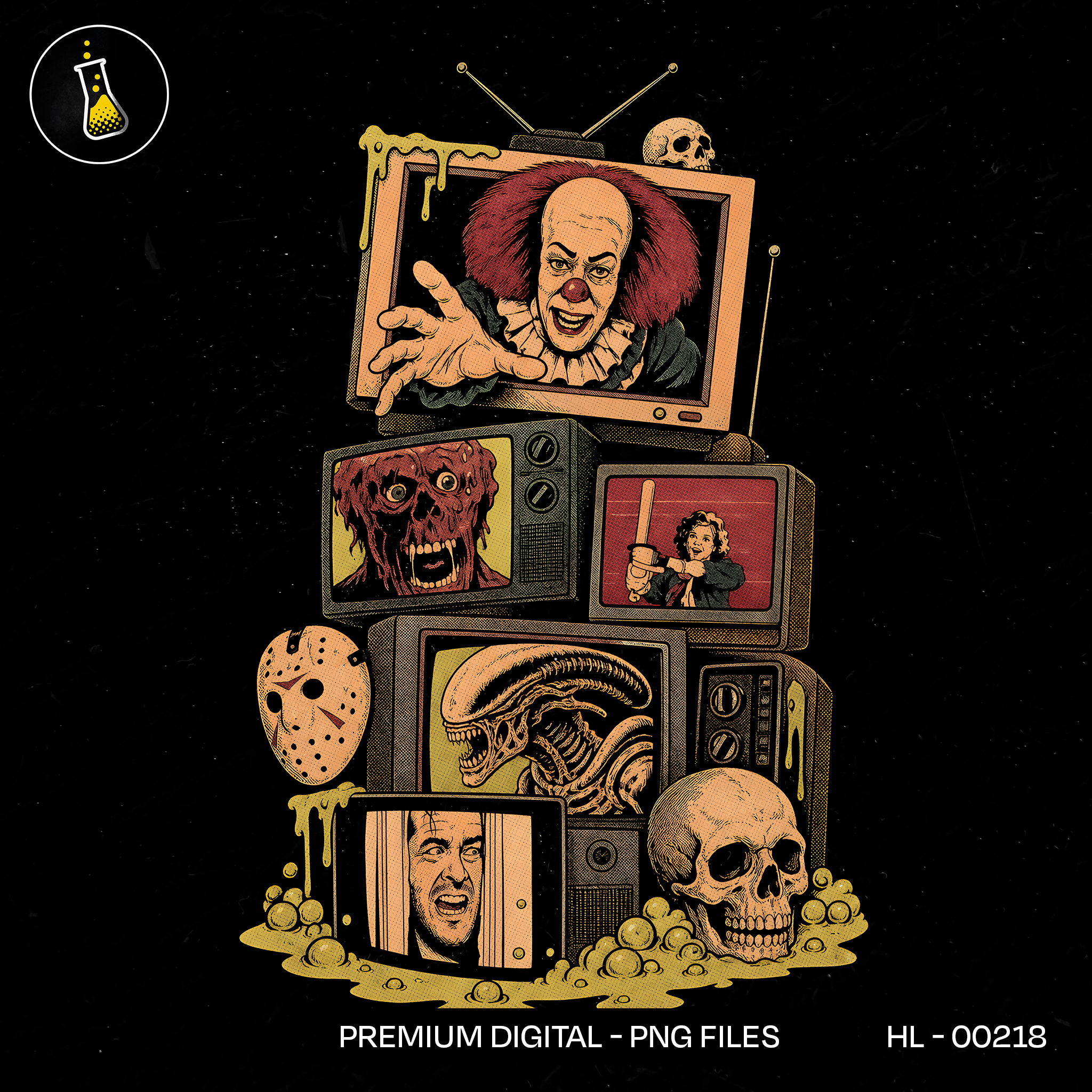 Vintage Horror TV Stack Halloween Estampa