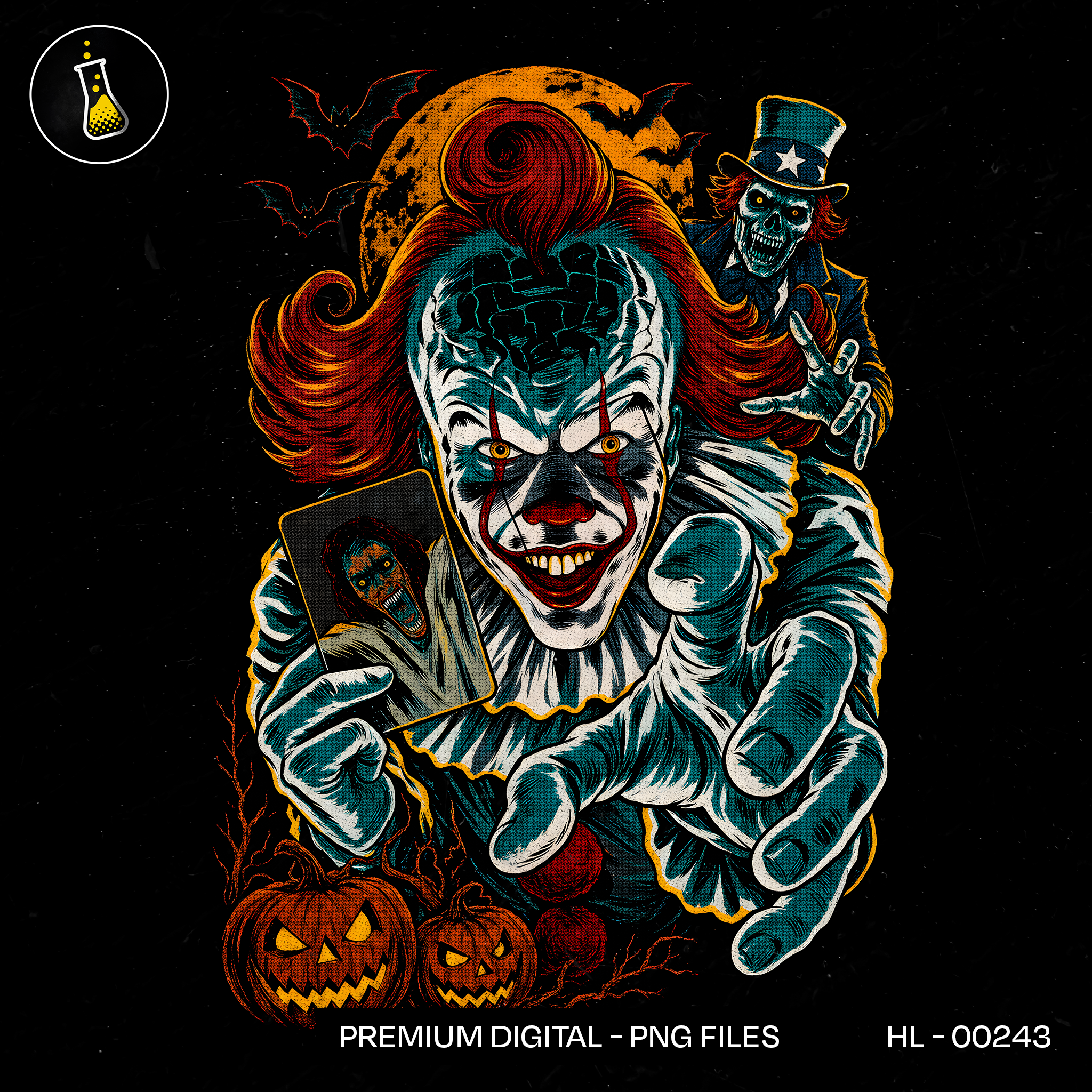 Evil Clown Uncle Sam Ghoul Halloween Estampa