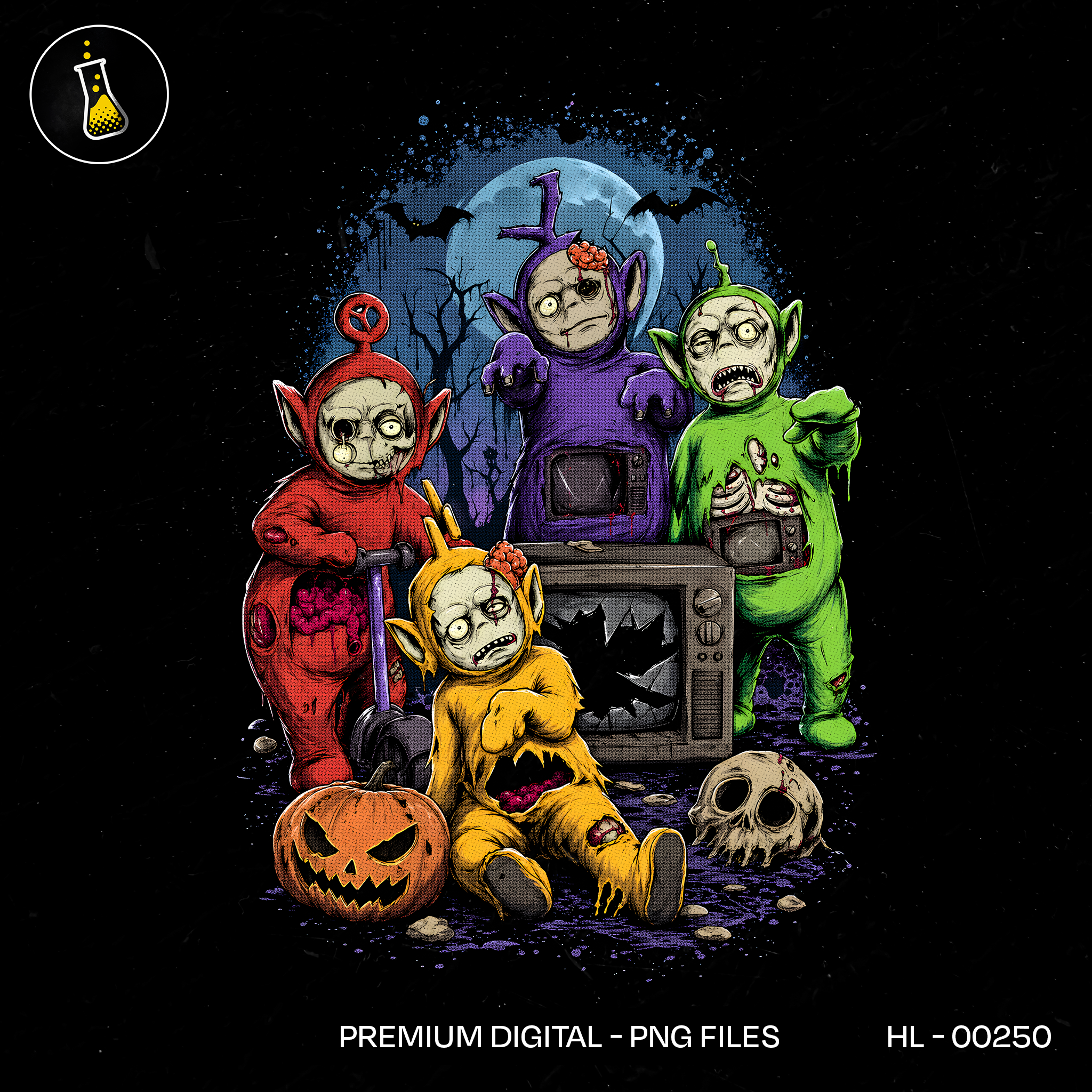 Zombie Alien Kids Broken TV Halloween Estampa