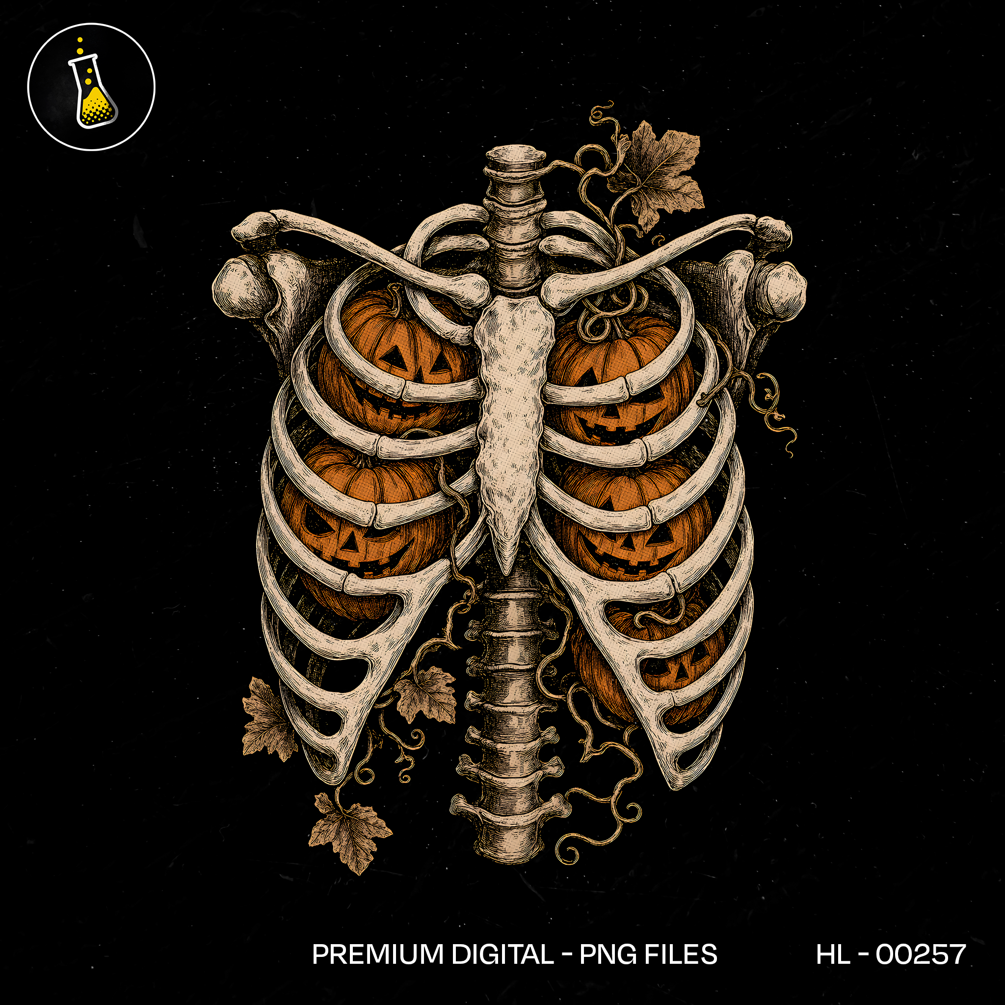 Skeleton Ribcage Pumpkins Anatomy Halloween Estampa