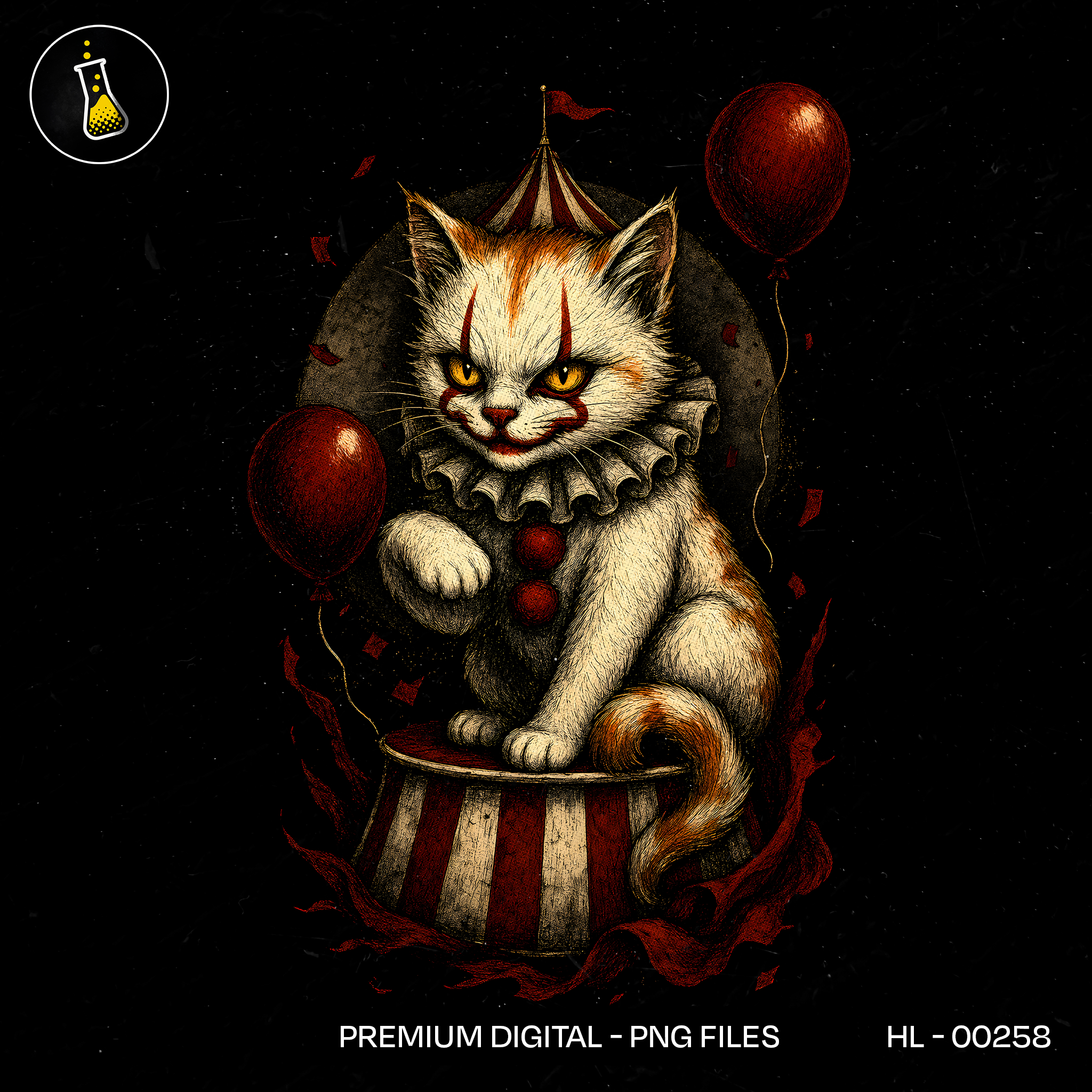 Creepy Clown Cat Balloons Halloween Estampa