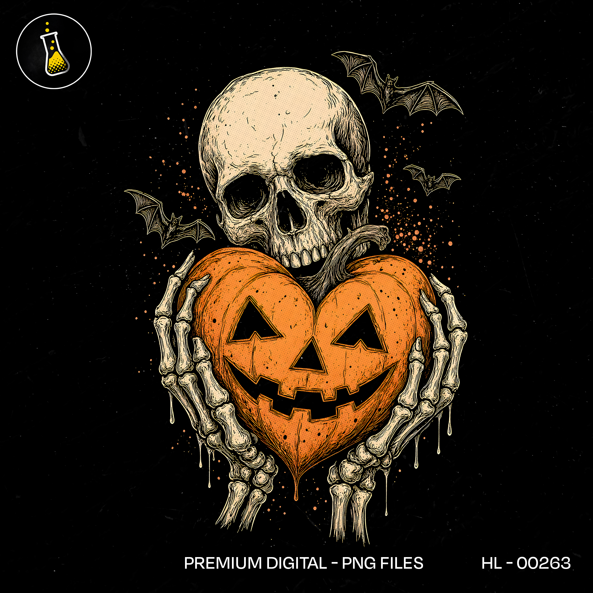 Skull Skeleton Hands Pumpkin Heart Halloween Estampa