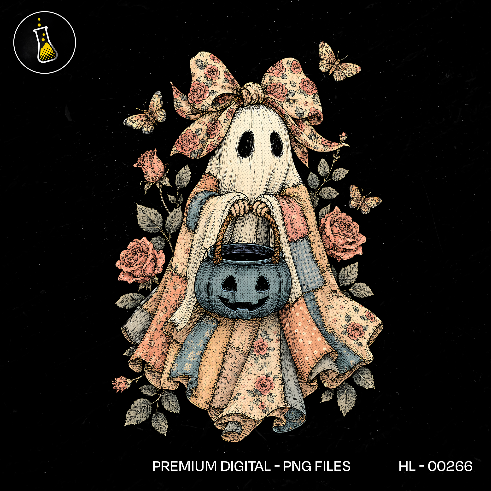 Cute Patchwork Ghost Pumpkin Bucket Halloween Estampa