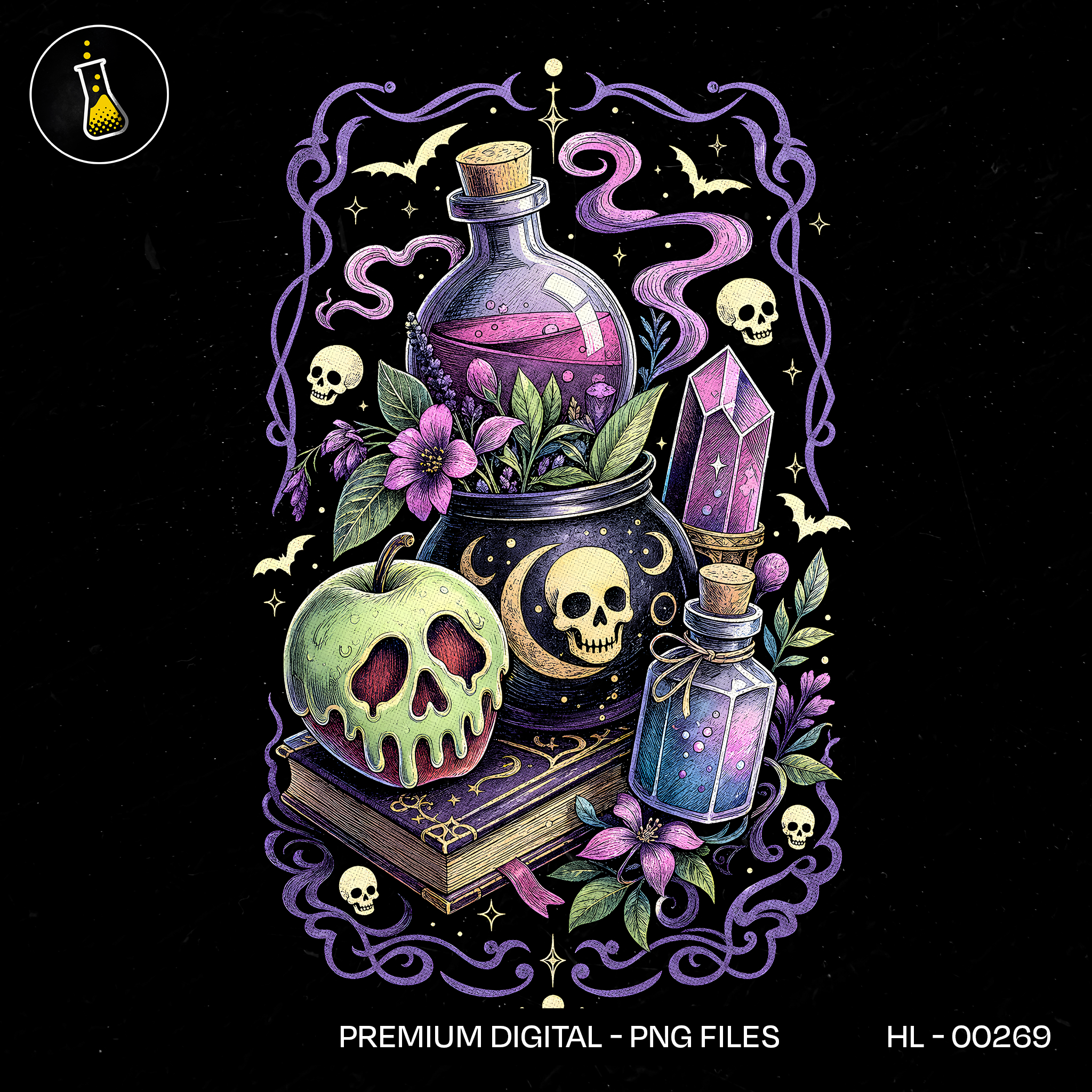 Witchy Poison Apple Potion Bottles Halloween Estampa