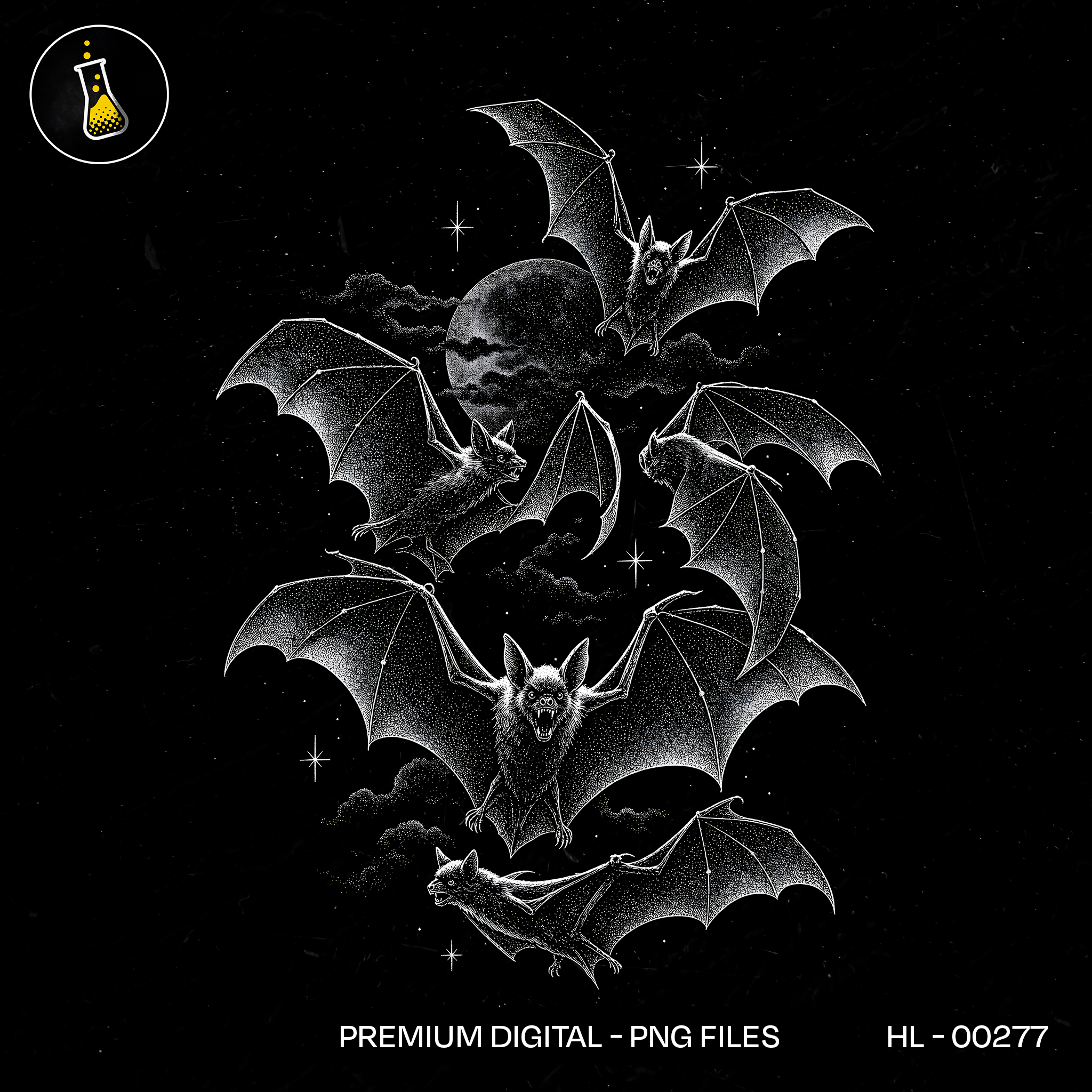 Flying Vampire Bats Full Moon Halloween Estampa