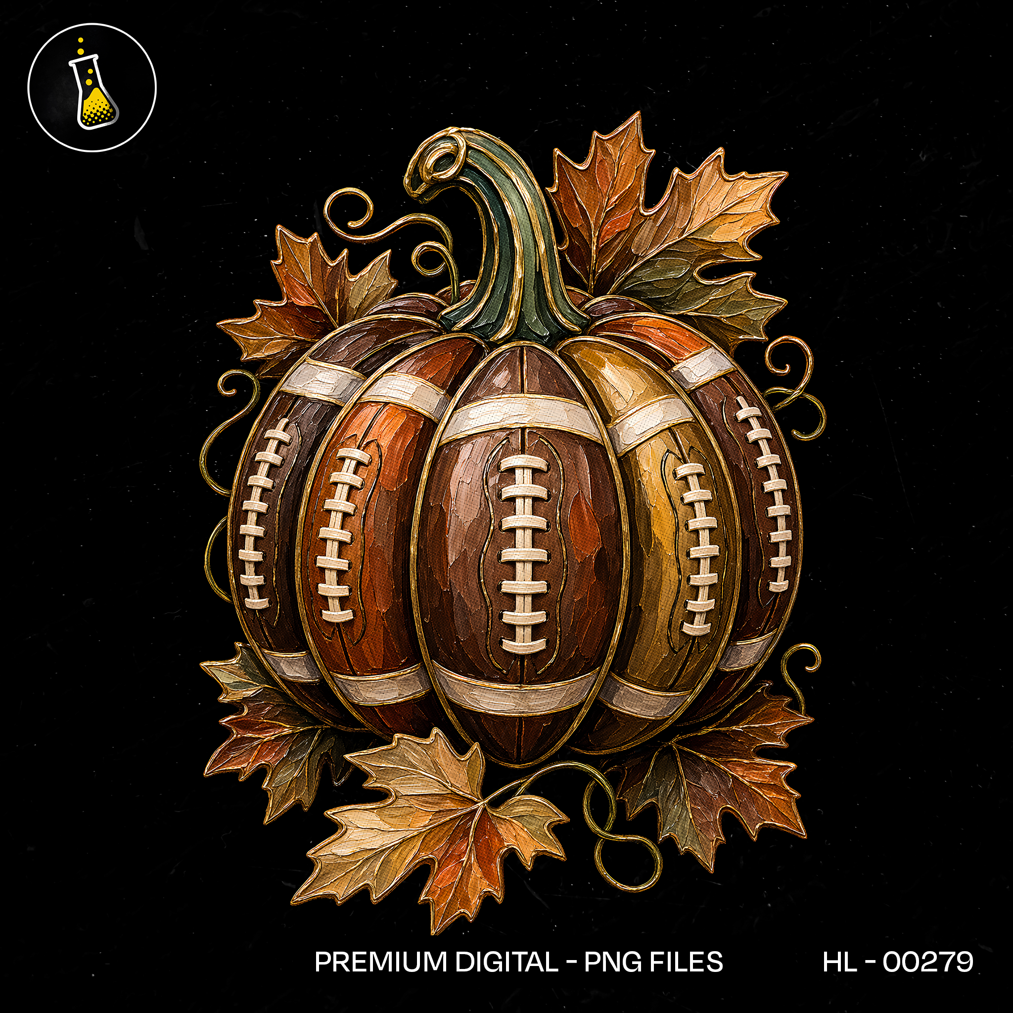 Cute Football Pumpkin Autumn Leaves Halloween Estampa