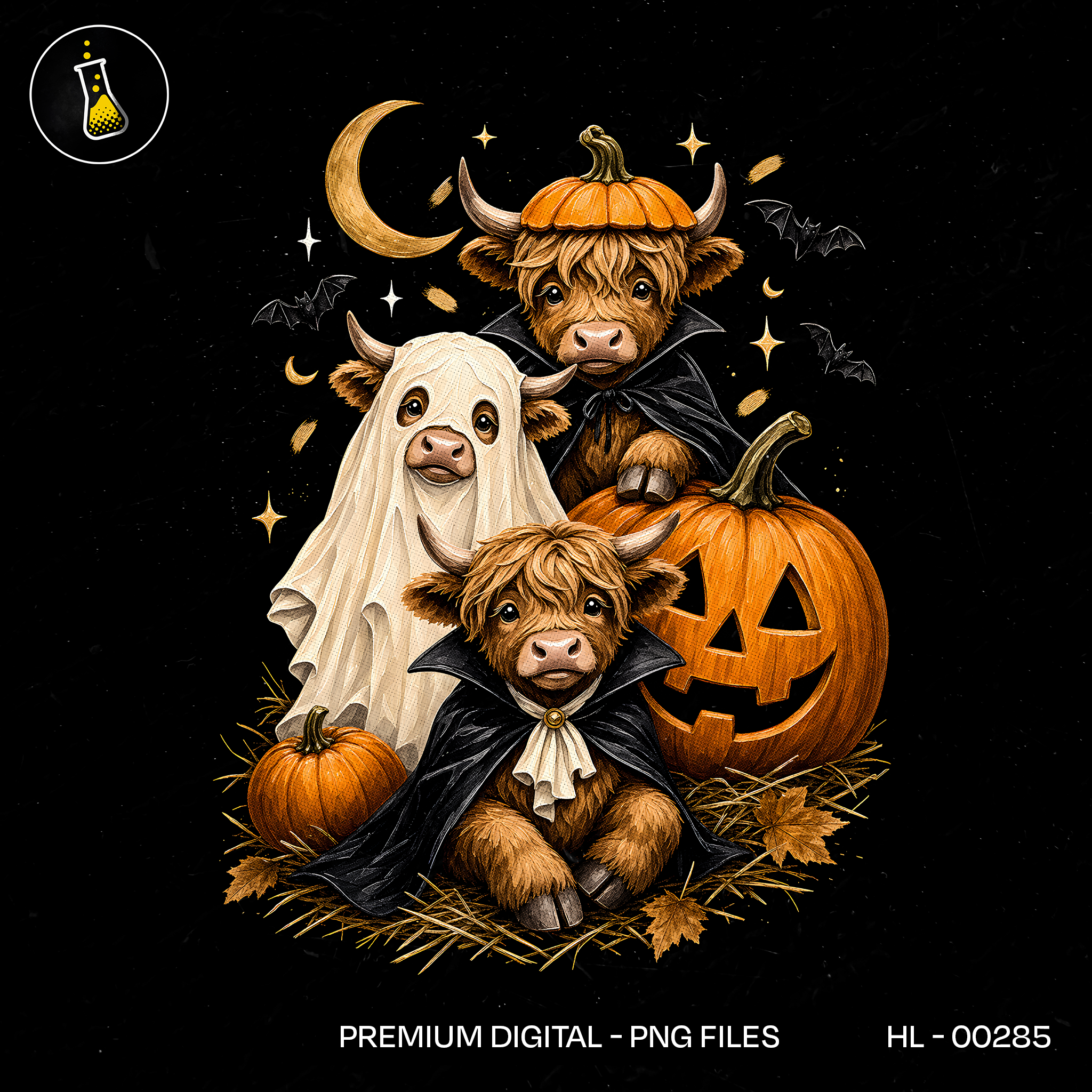 Cute Highland Cows Costume Pumpkin Halloween Estampa