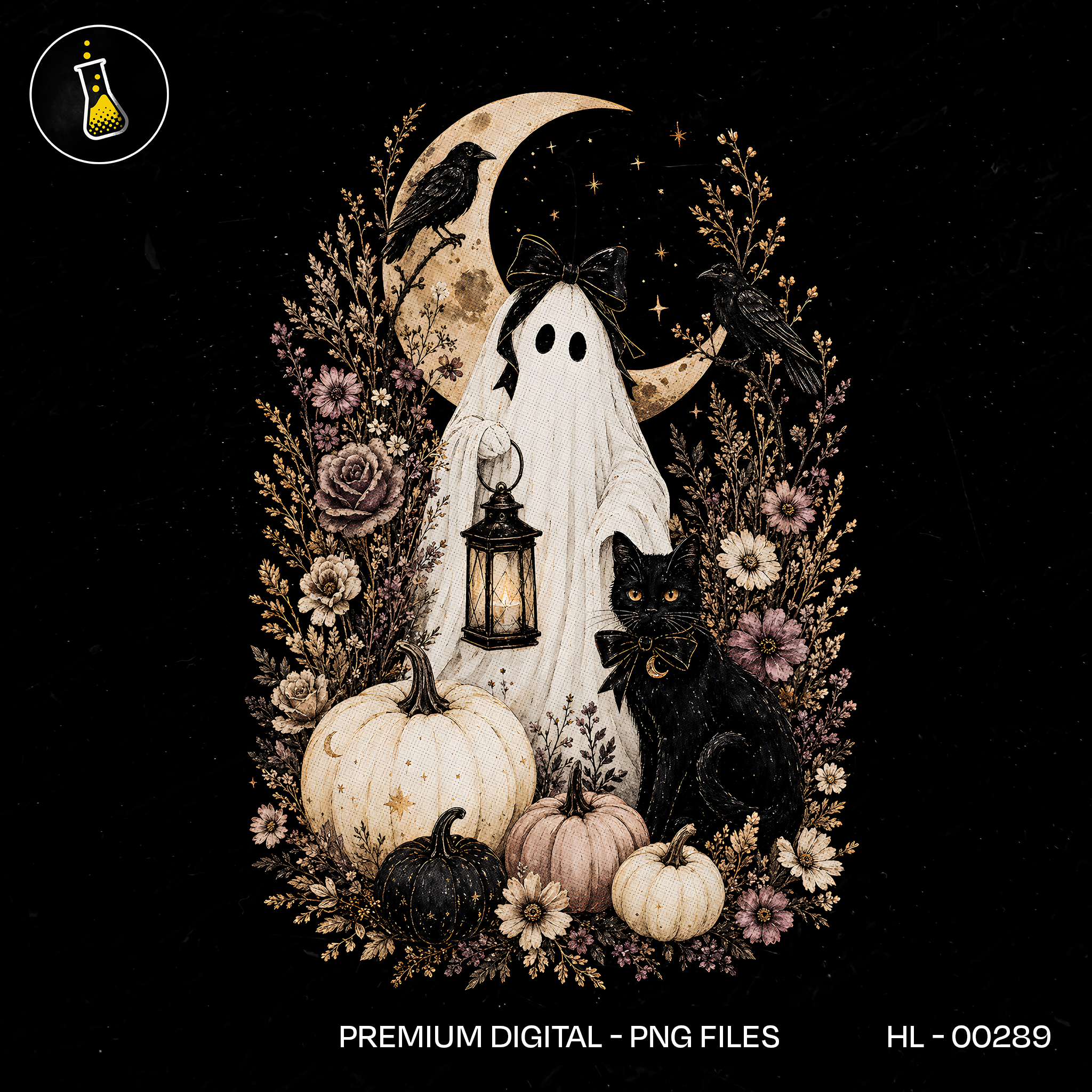 Cute Ghost Black Cat Pumpkins Halloween Estampa