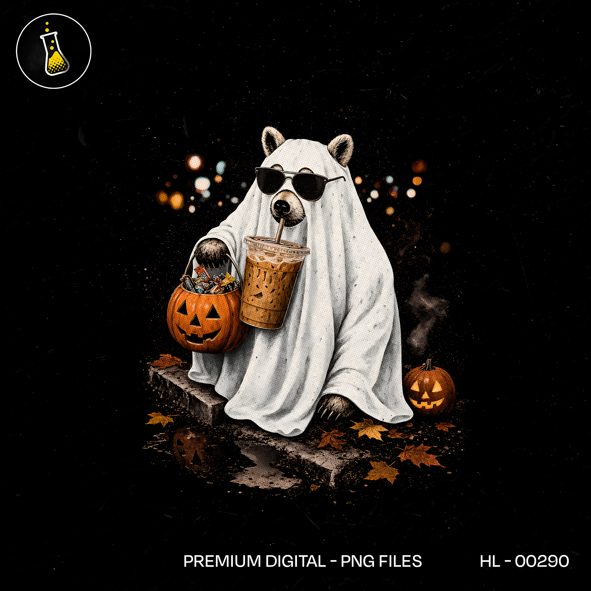 Cute Ghost Bear Coffee Pumpkin Halloween Estampa
