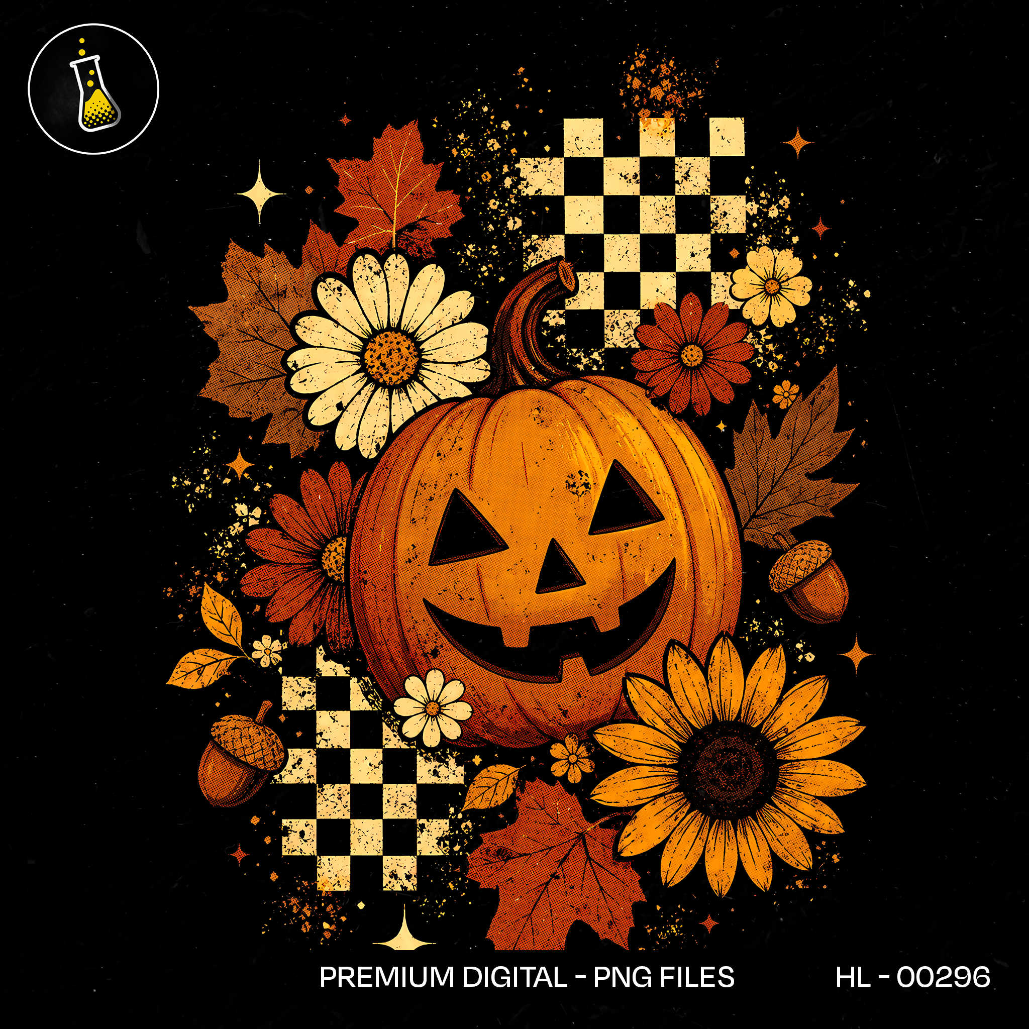 Jack O'Lantern Girassol Retrô Grunge Estampa