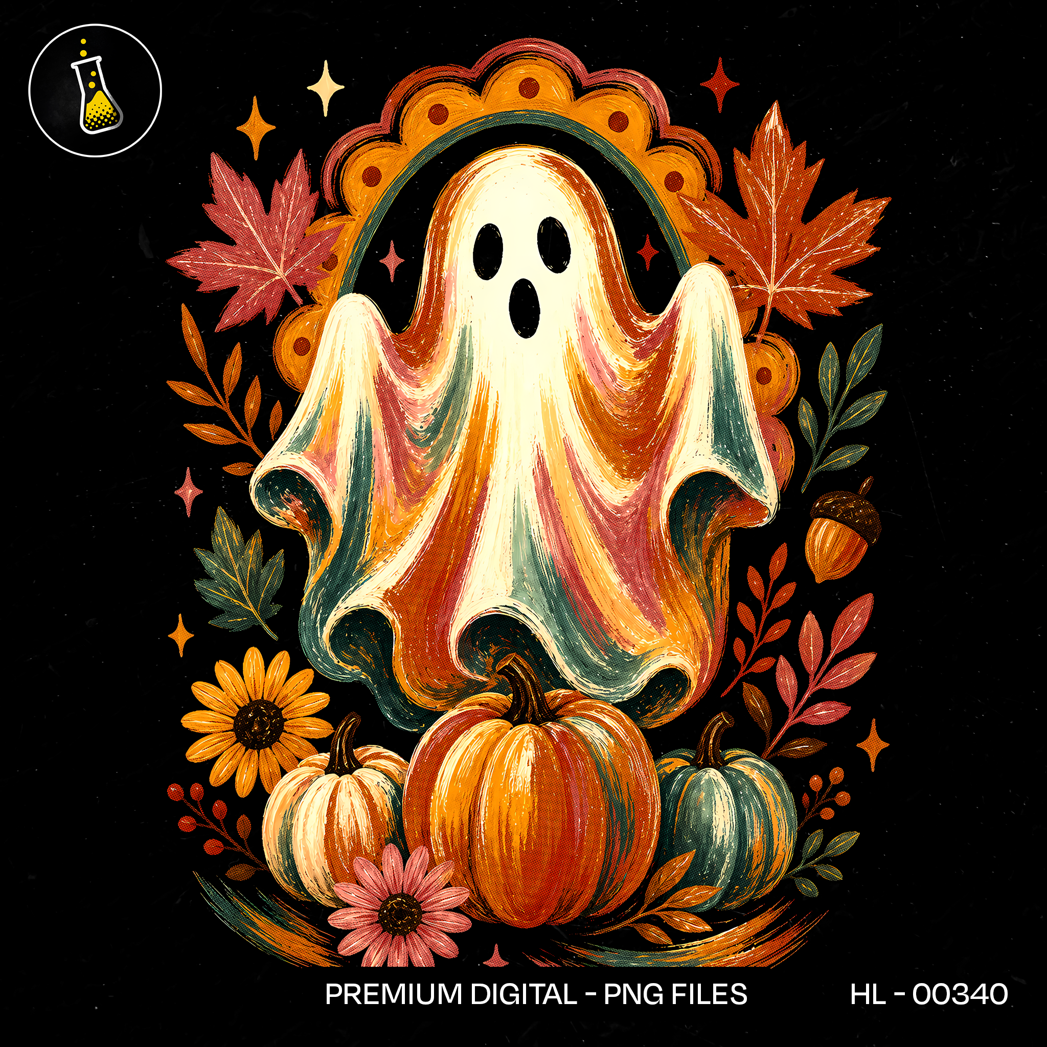 Fantasma Abóbora Espiral Retrô Estampa