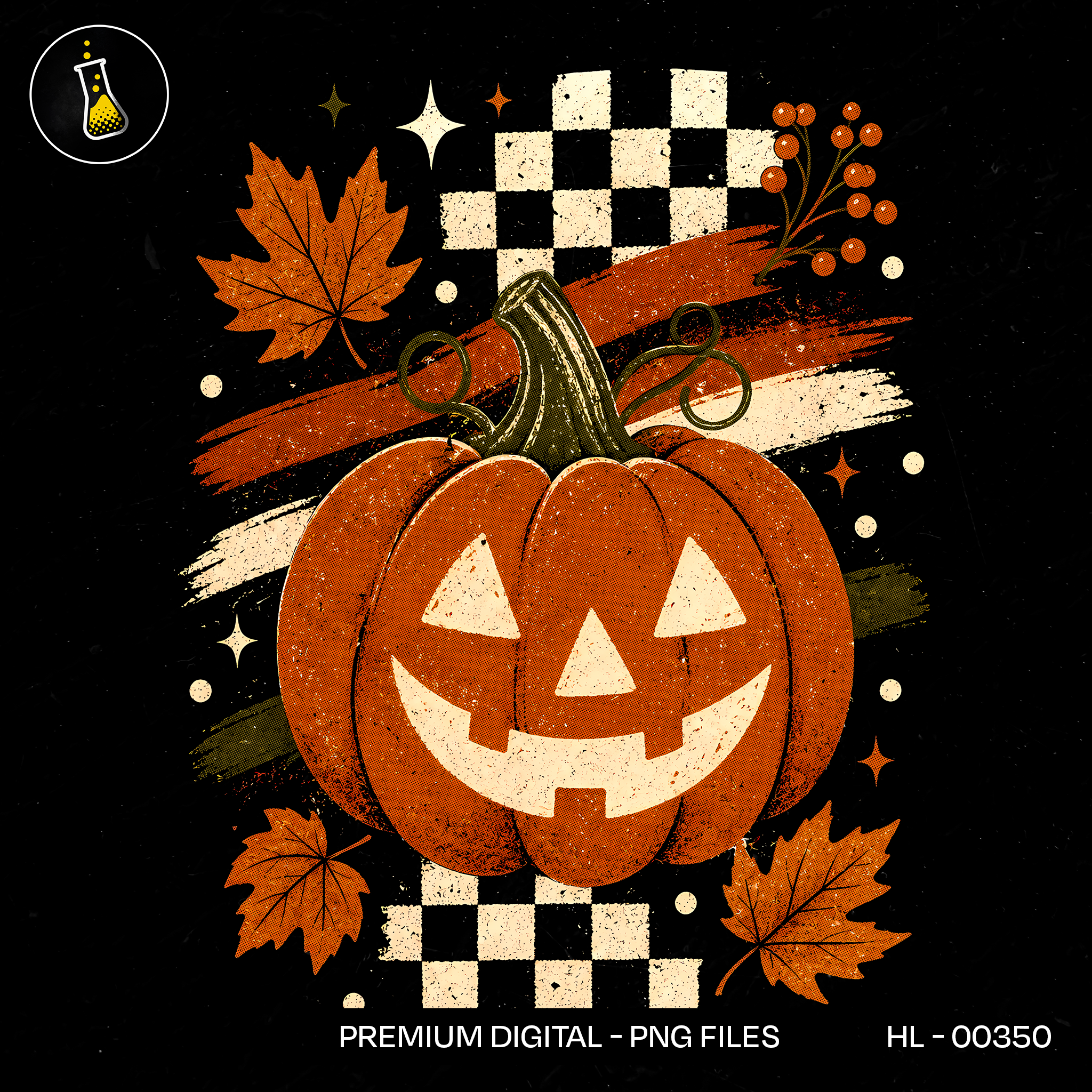 Jack O'Lantern Xadrez Retrô Grunge Estampa