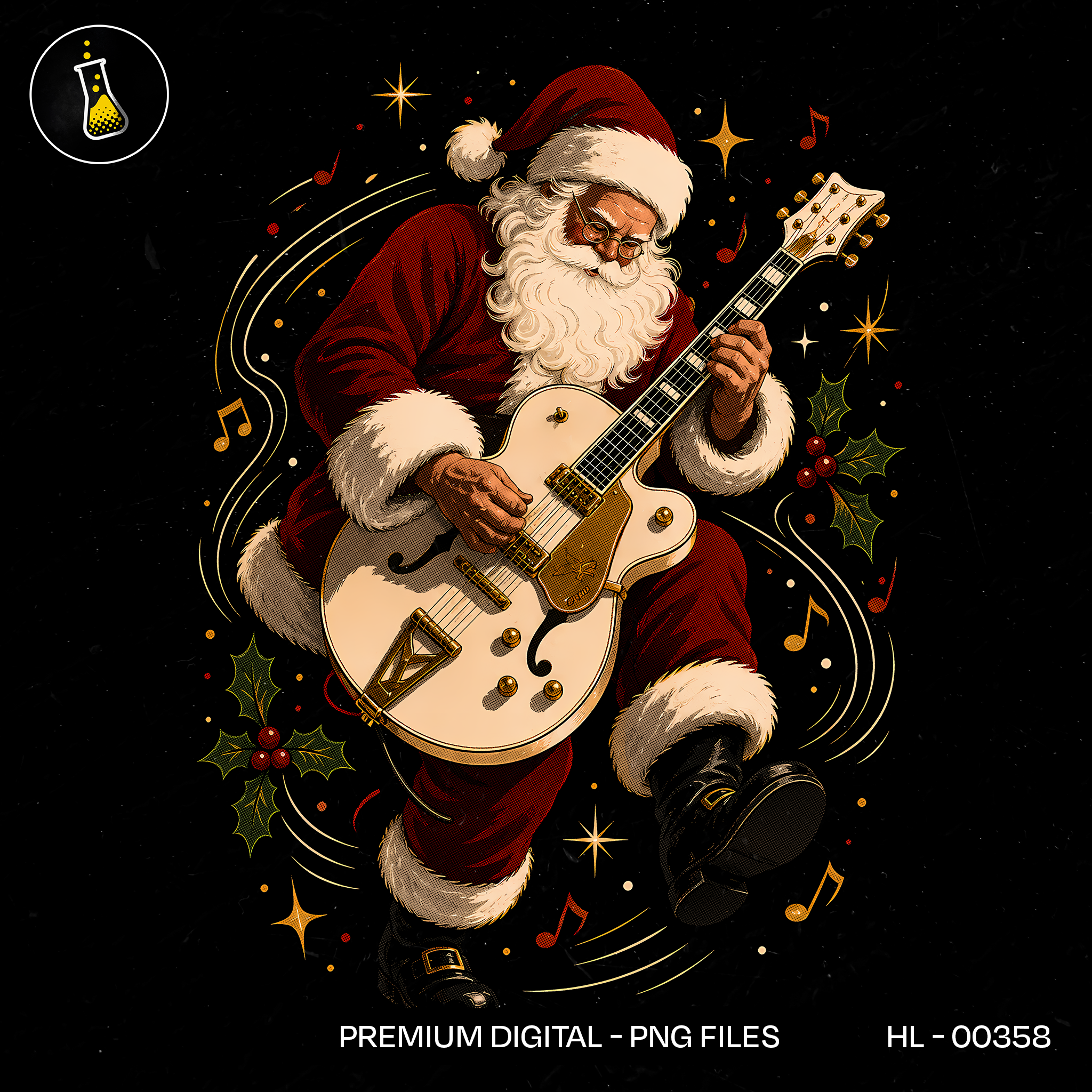 Papai Noel Rockstar Guitarra Elétrica Estampa