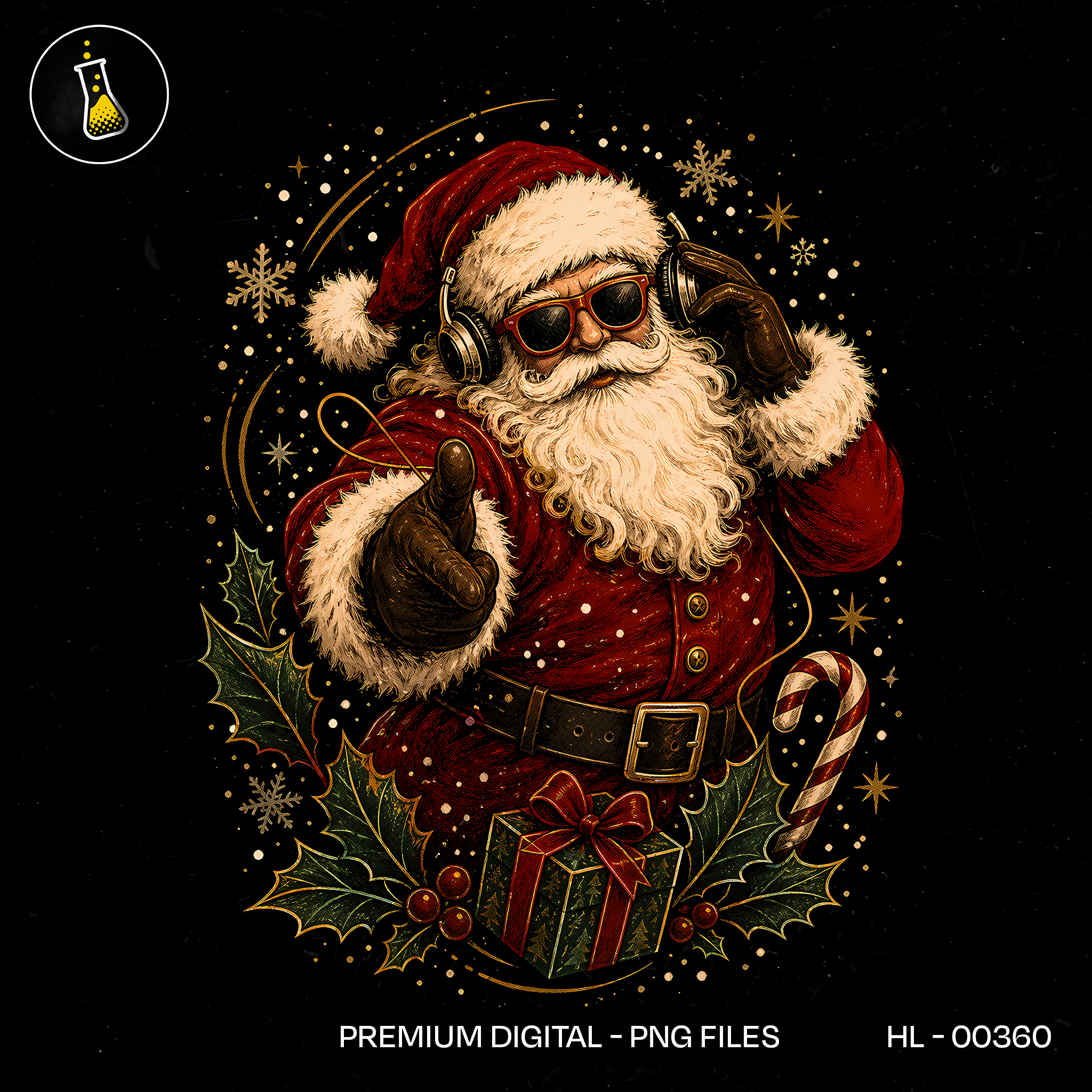 Papai Noel Descolado Óculos de Sol Polegar pra Cima Estampa