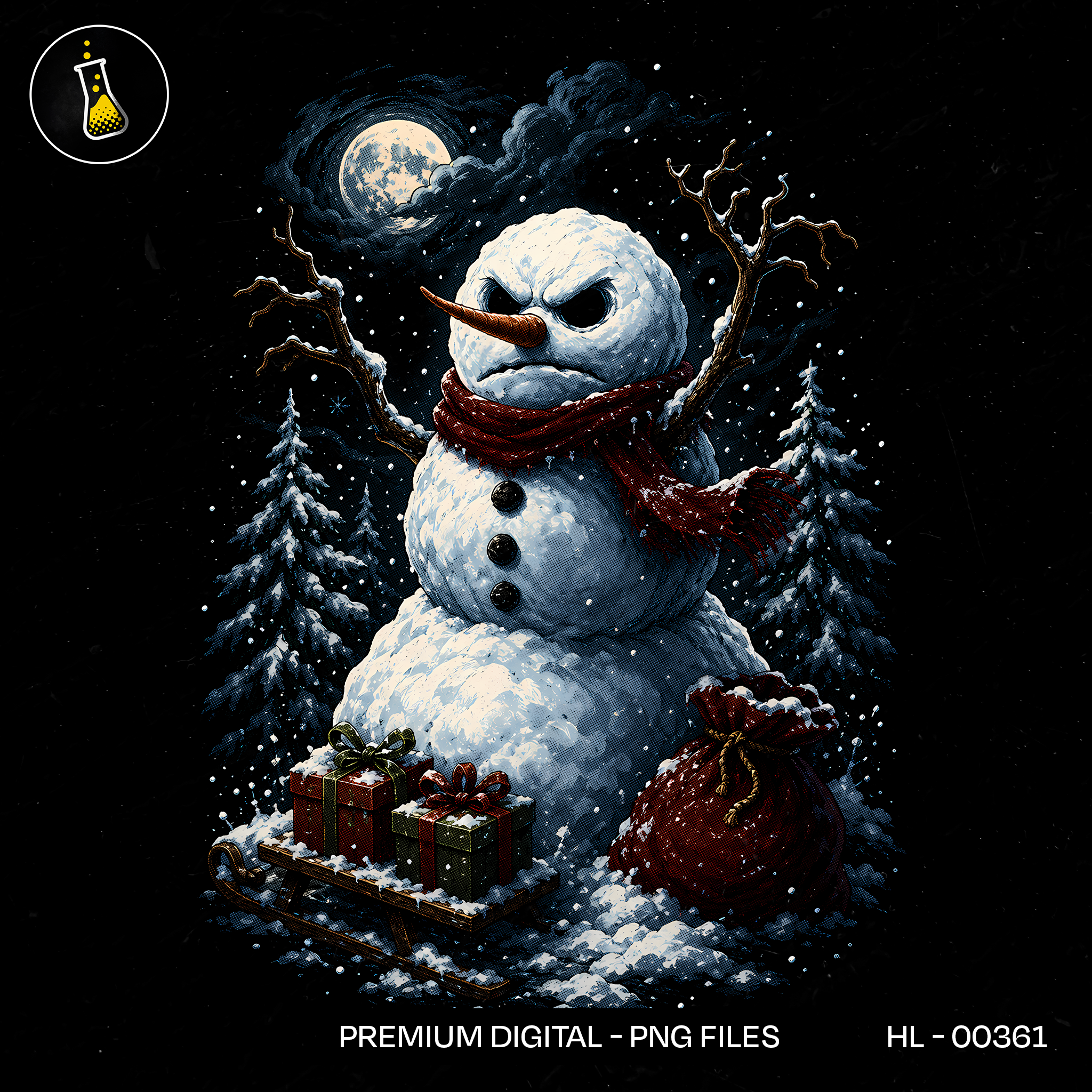 Boneco de Neve Ameaçador Trenó Noturno Estampa