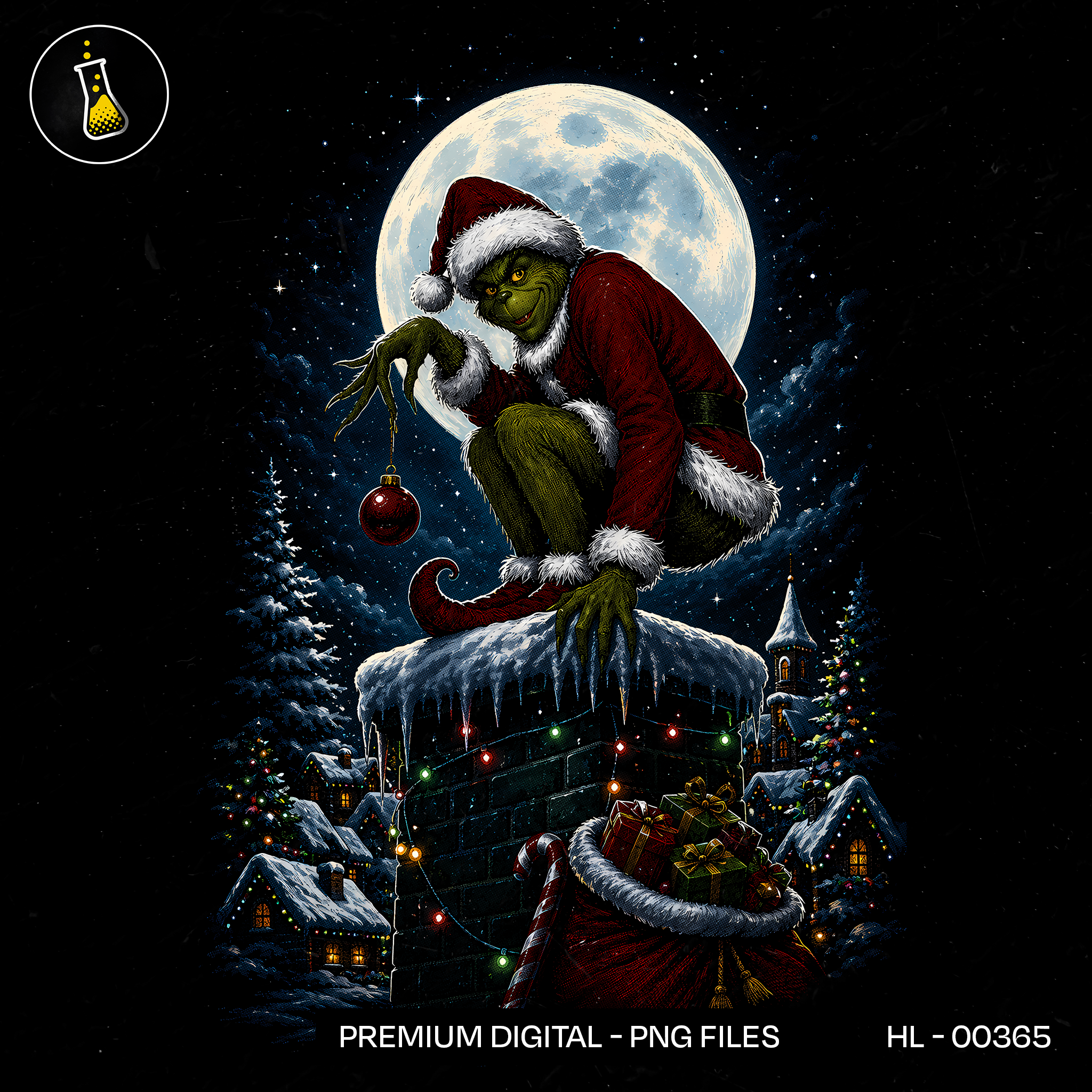 Papai Noel Verde Telhado Luar Estampa