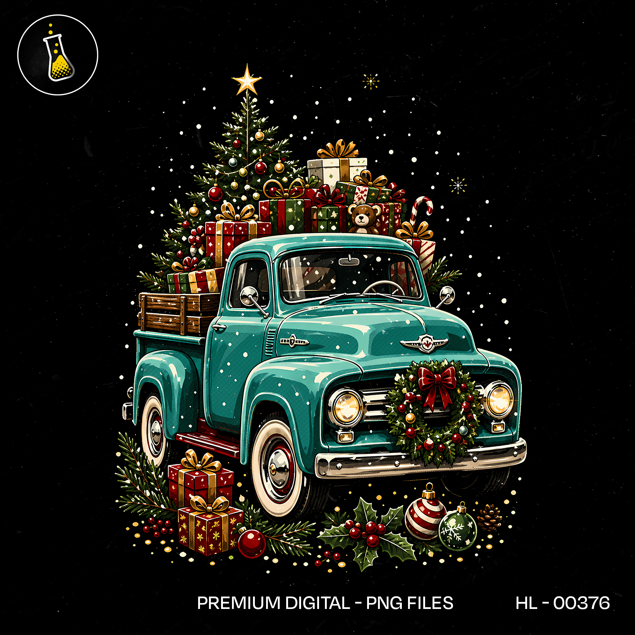 Caminhão Azul-petróleo Árvore Vintage Estampa