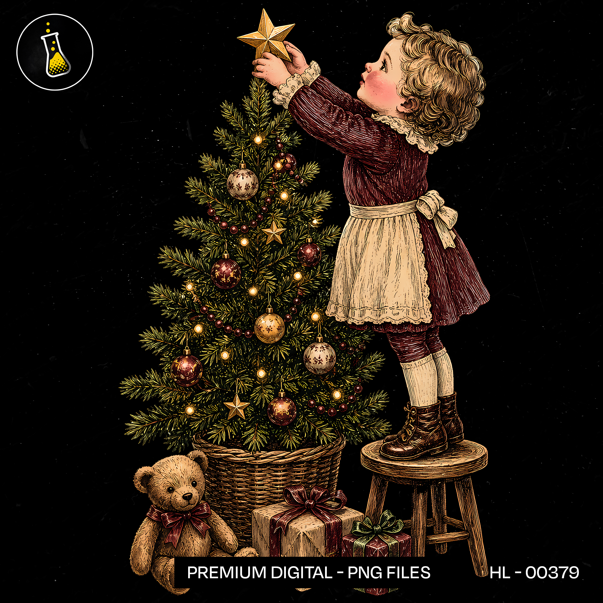 Criança Vintage Árvore de Natal Estampa