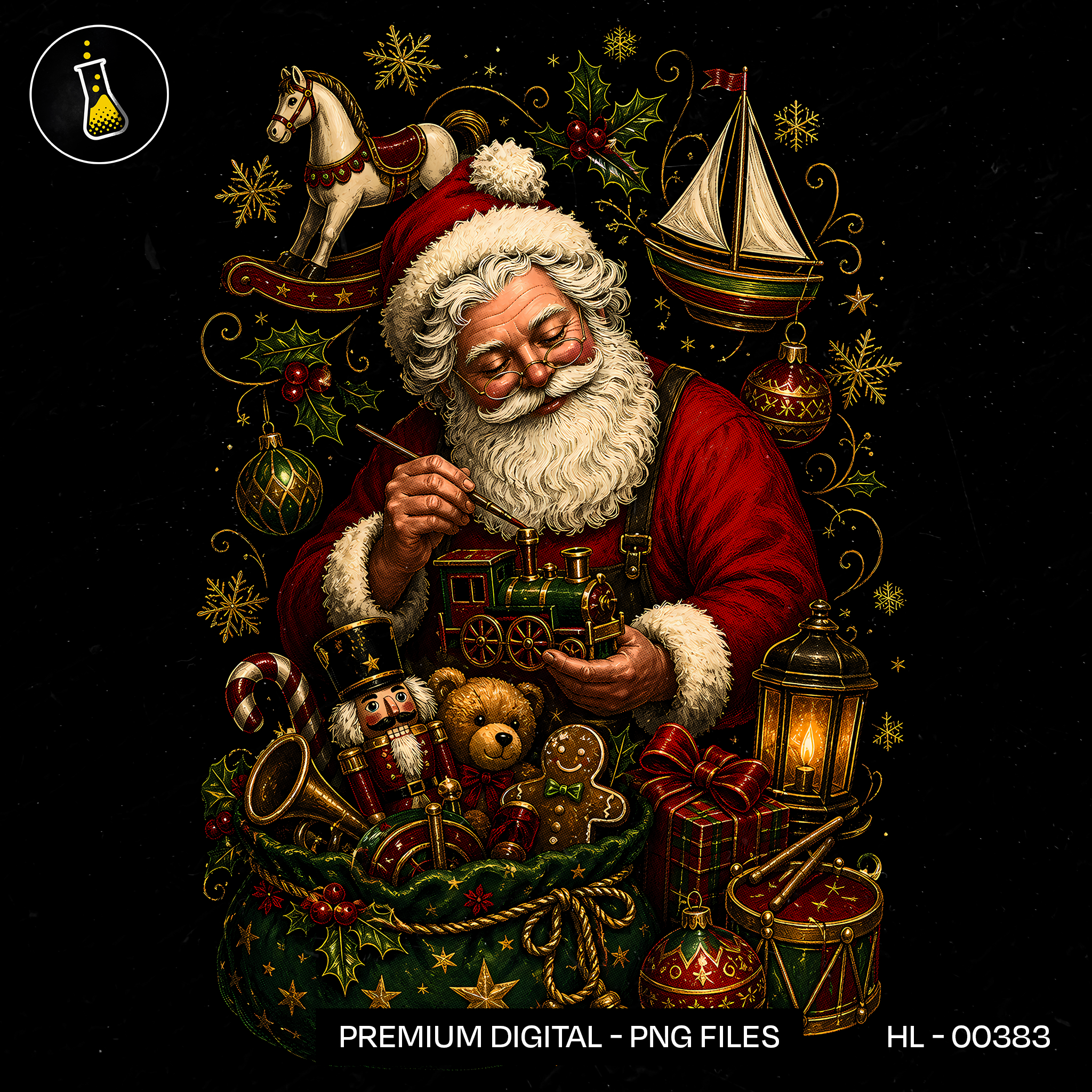 Papai Noel Oficina Trem de Brinquedo Estampa