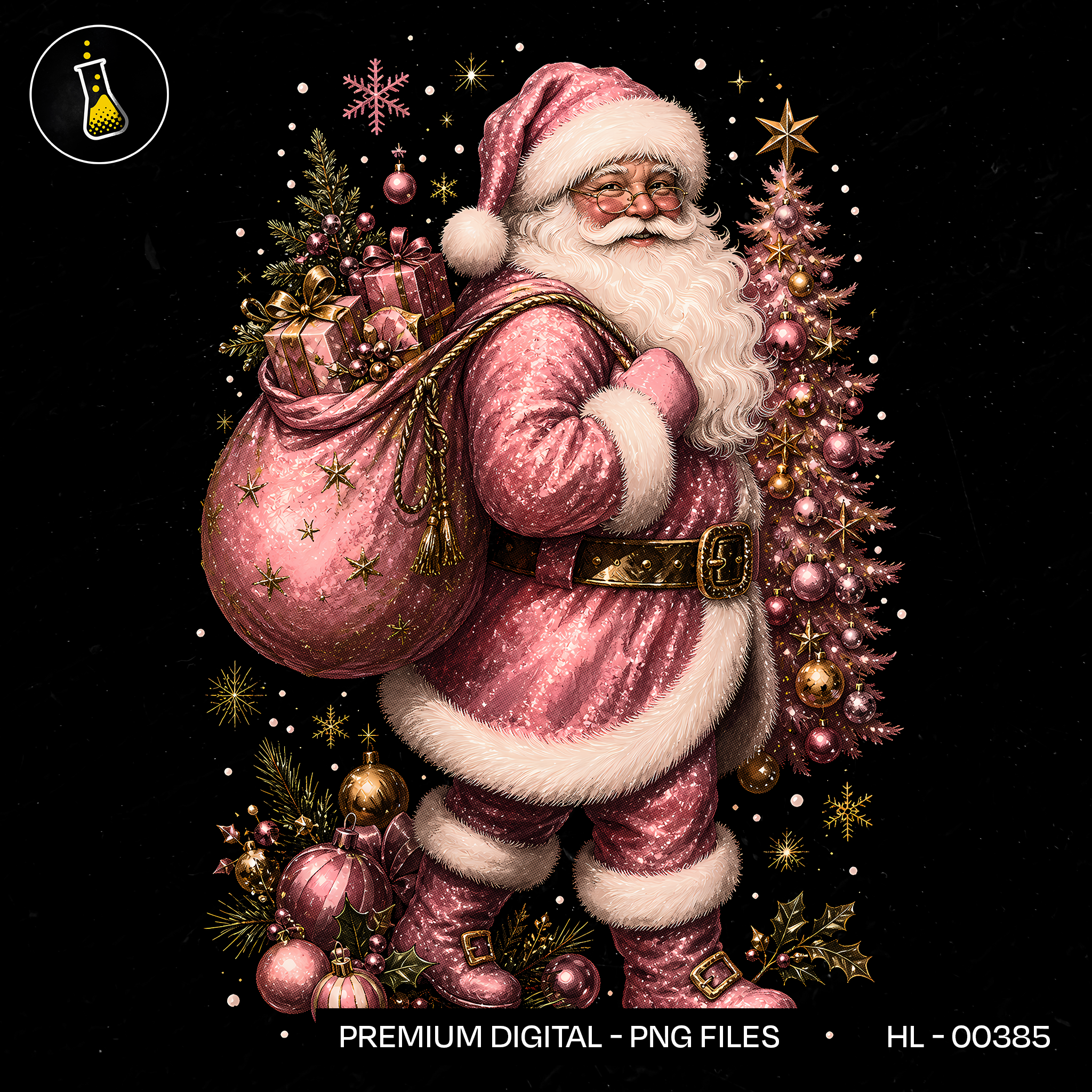 Saco de Papai Noel Glitter Rosa Estampa