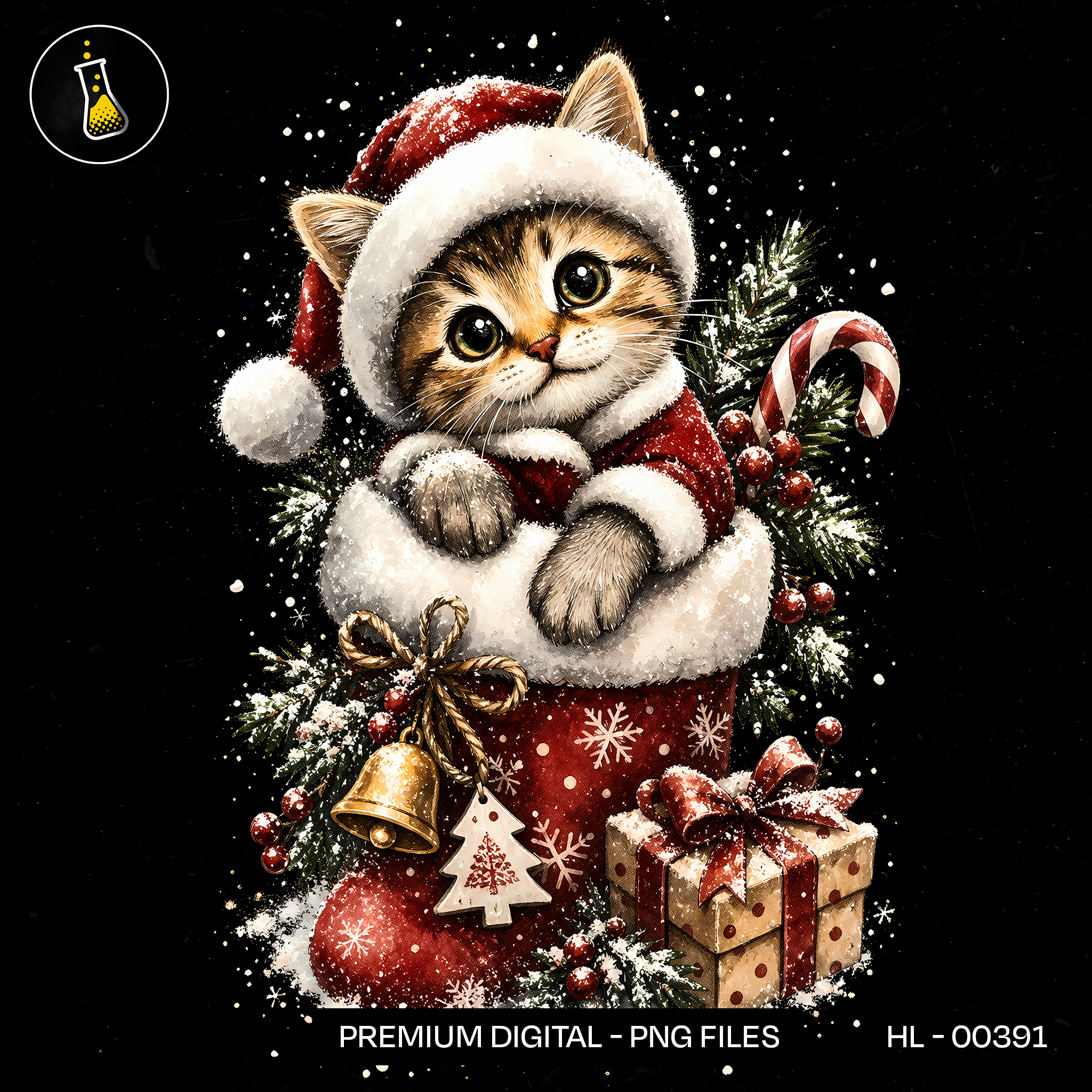 Gatinho Casaco de Papai Noel Meia de Natal Estampa