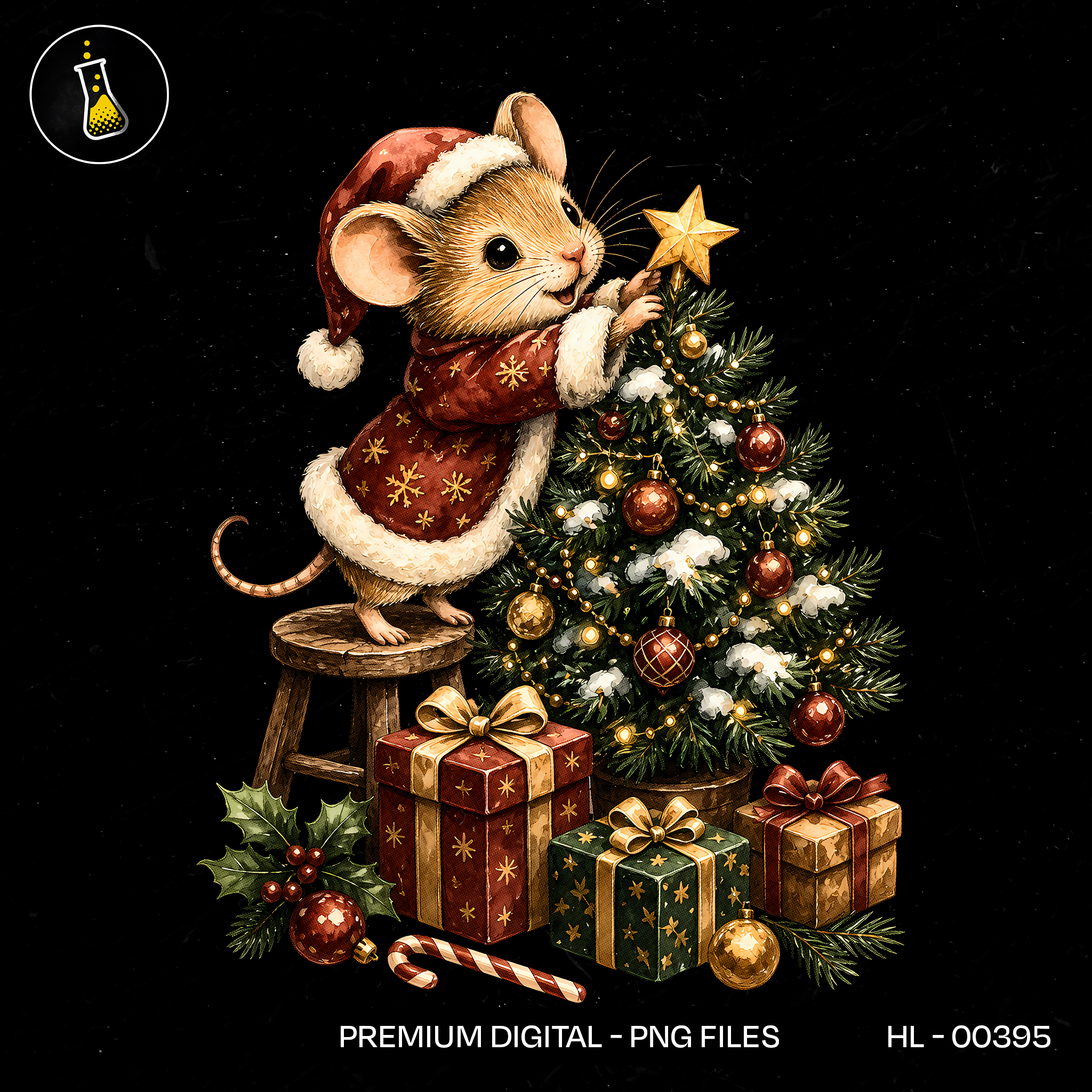 Ratinho Papai Noel Ponteira de Árvore Estampa