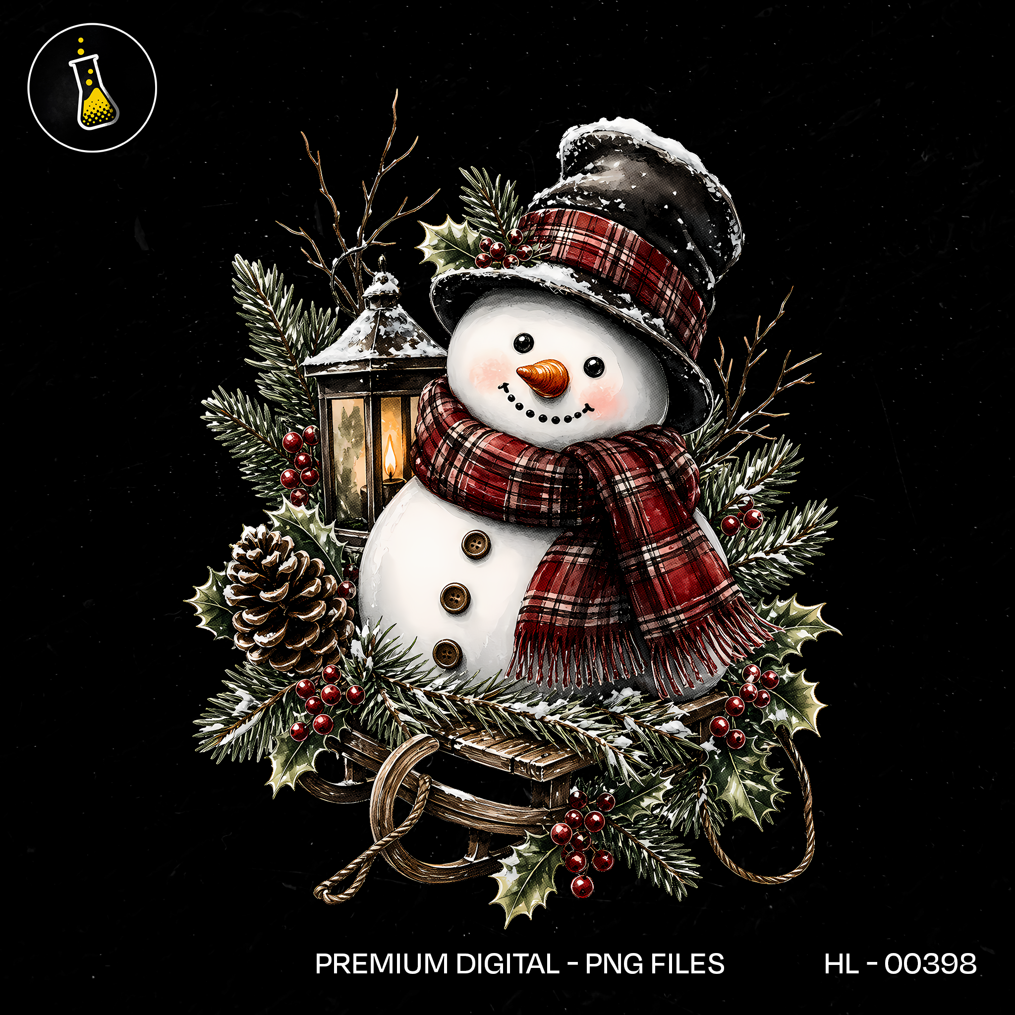 Boneco de Neve Cachecol Xadrez Trenó Estampa