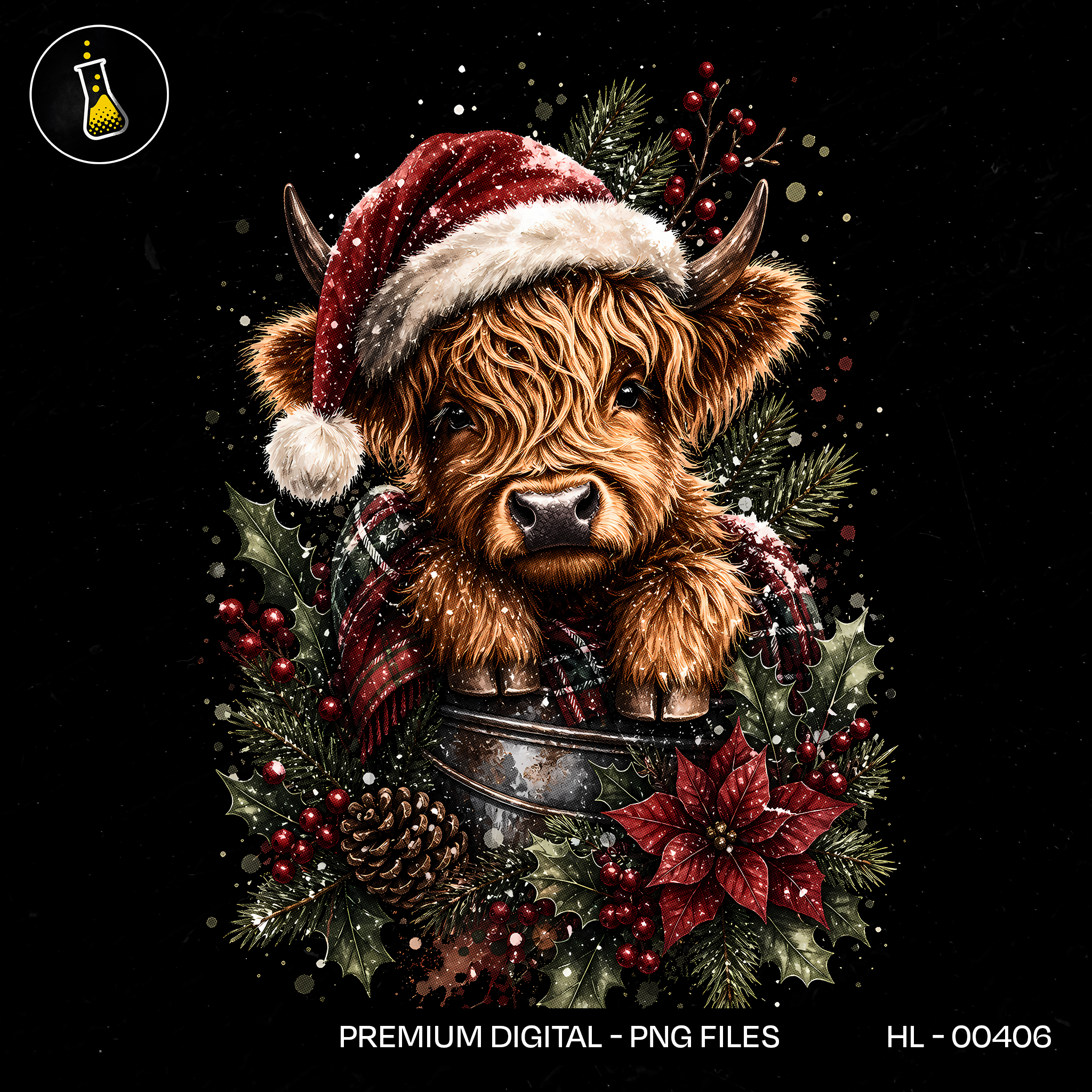 Vaca Highland Fofa Papai Noel Estampa