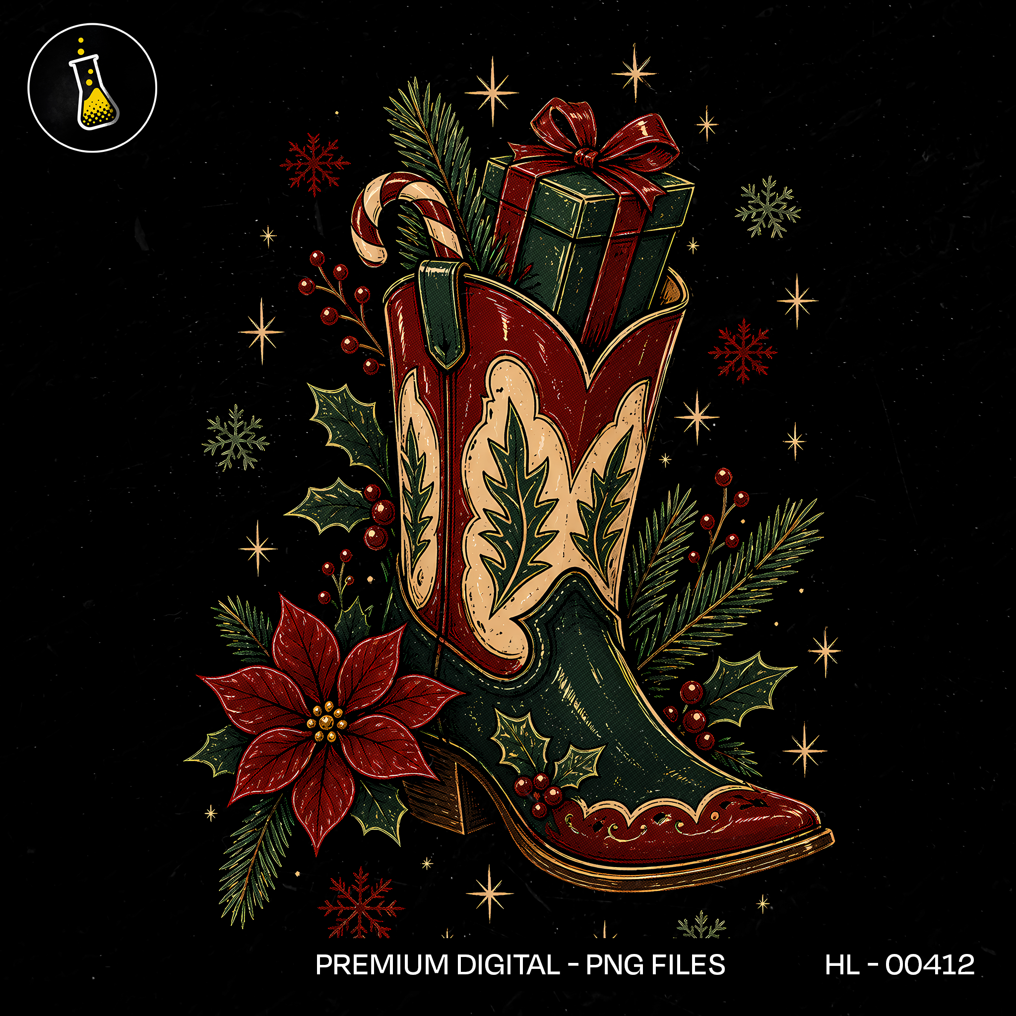 Bota Caubói Festiva Natal Estampa