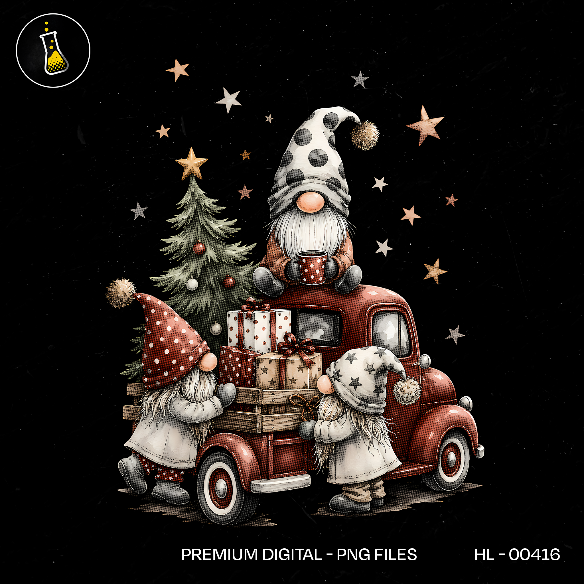 Gnomos Carregando Caminhão de Natal Estampa