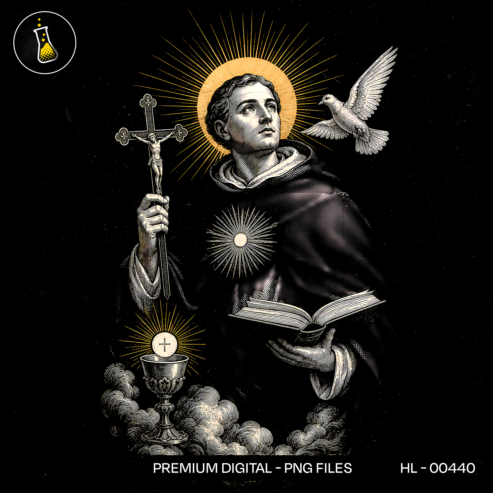Santo com Crucifixo e Pomba Estampa