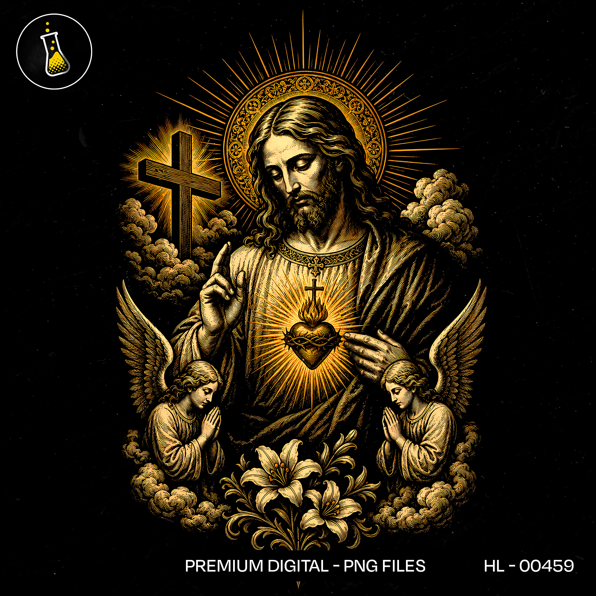 Jesus Sagrado Coração Anjos Estampa
