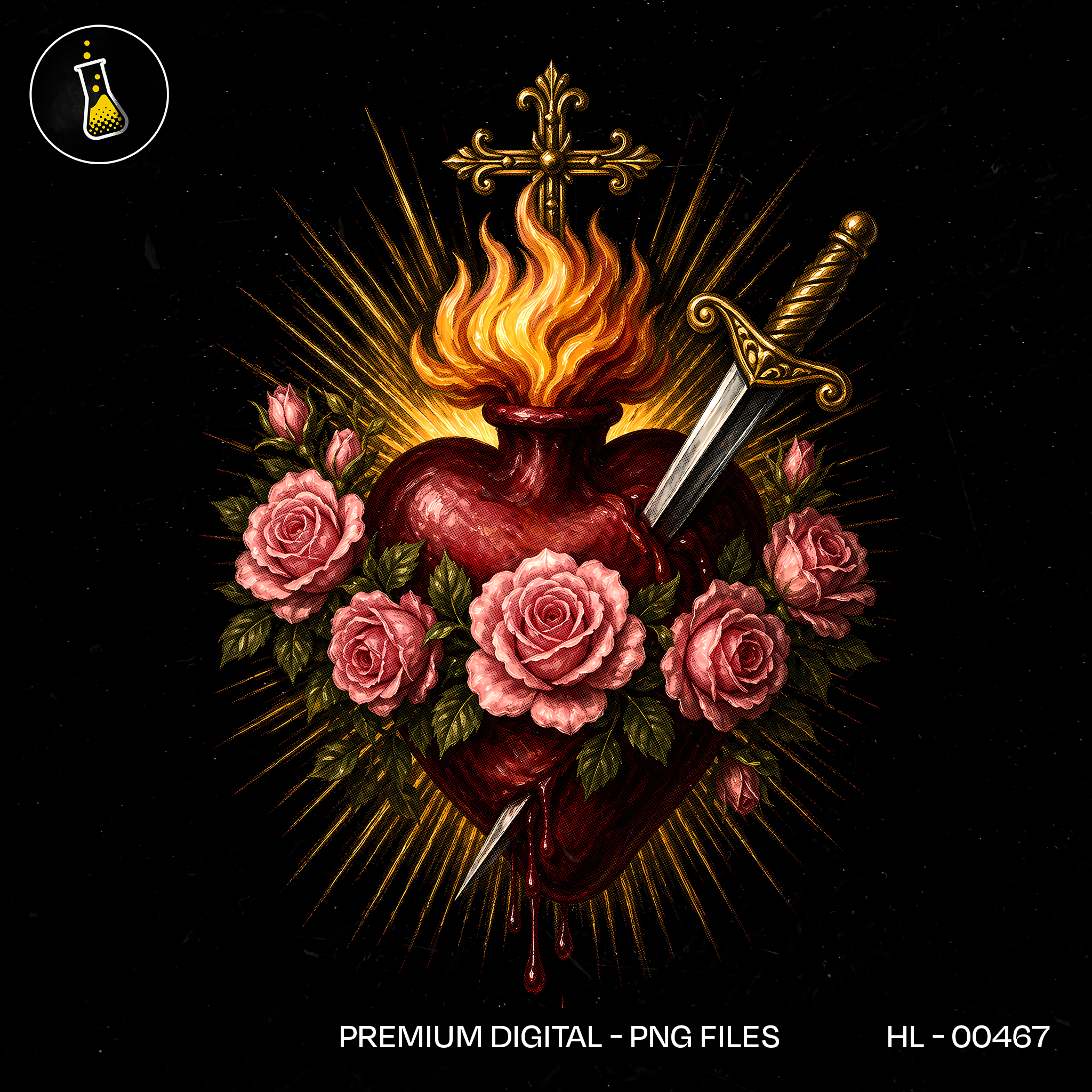 Sagrado Coração Rosas Punhal Estampa