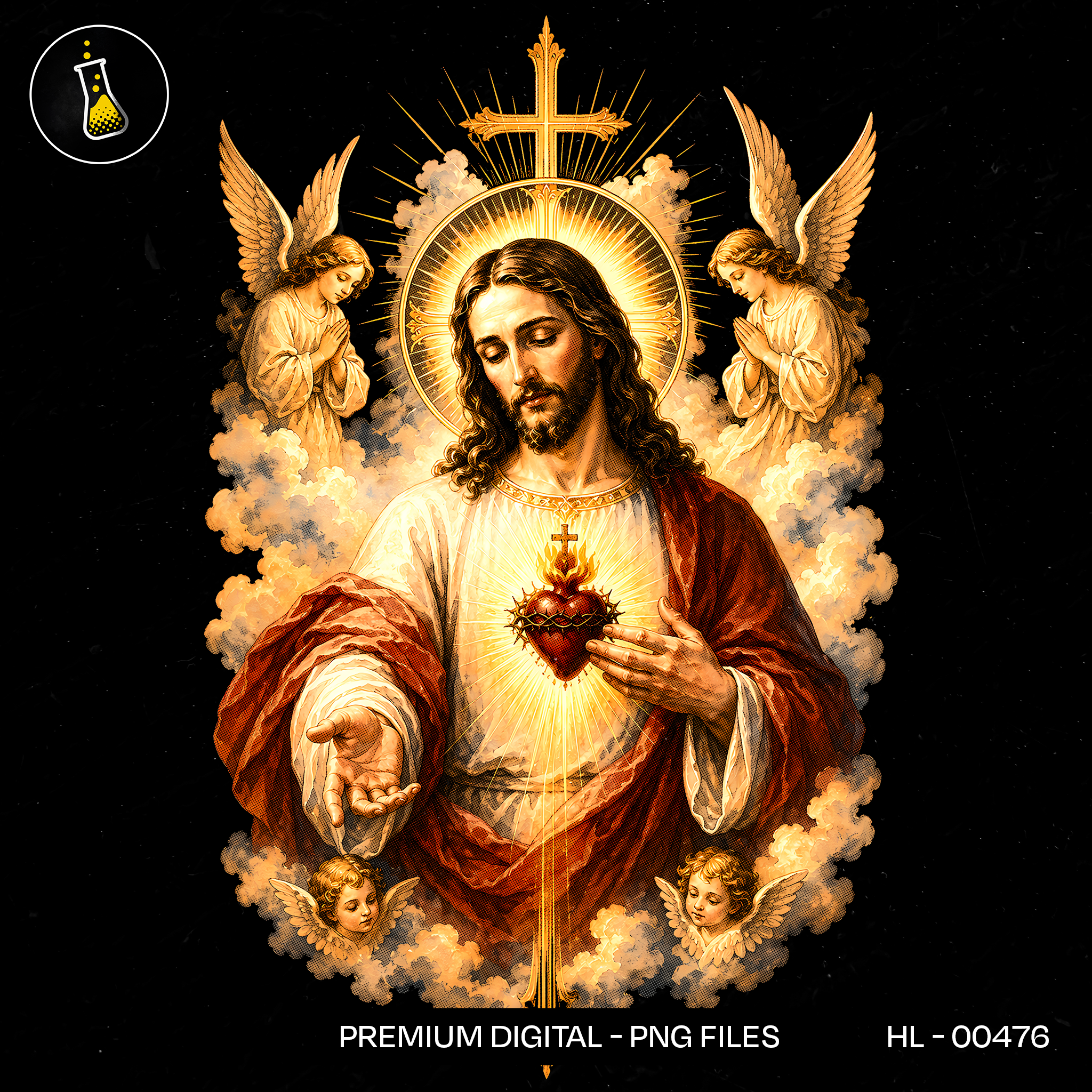 Sagrado Coração Abençoando Anjos Estampa