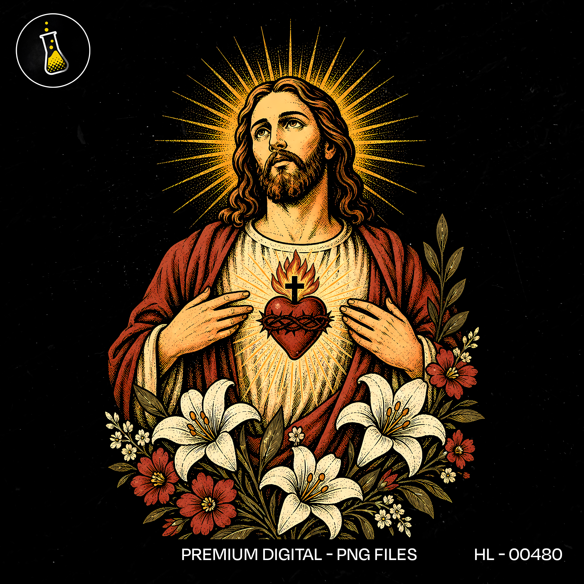 Sagrado Coração Pomba Lírios Estampa