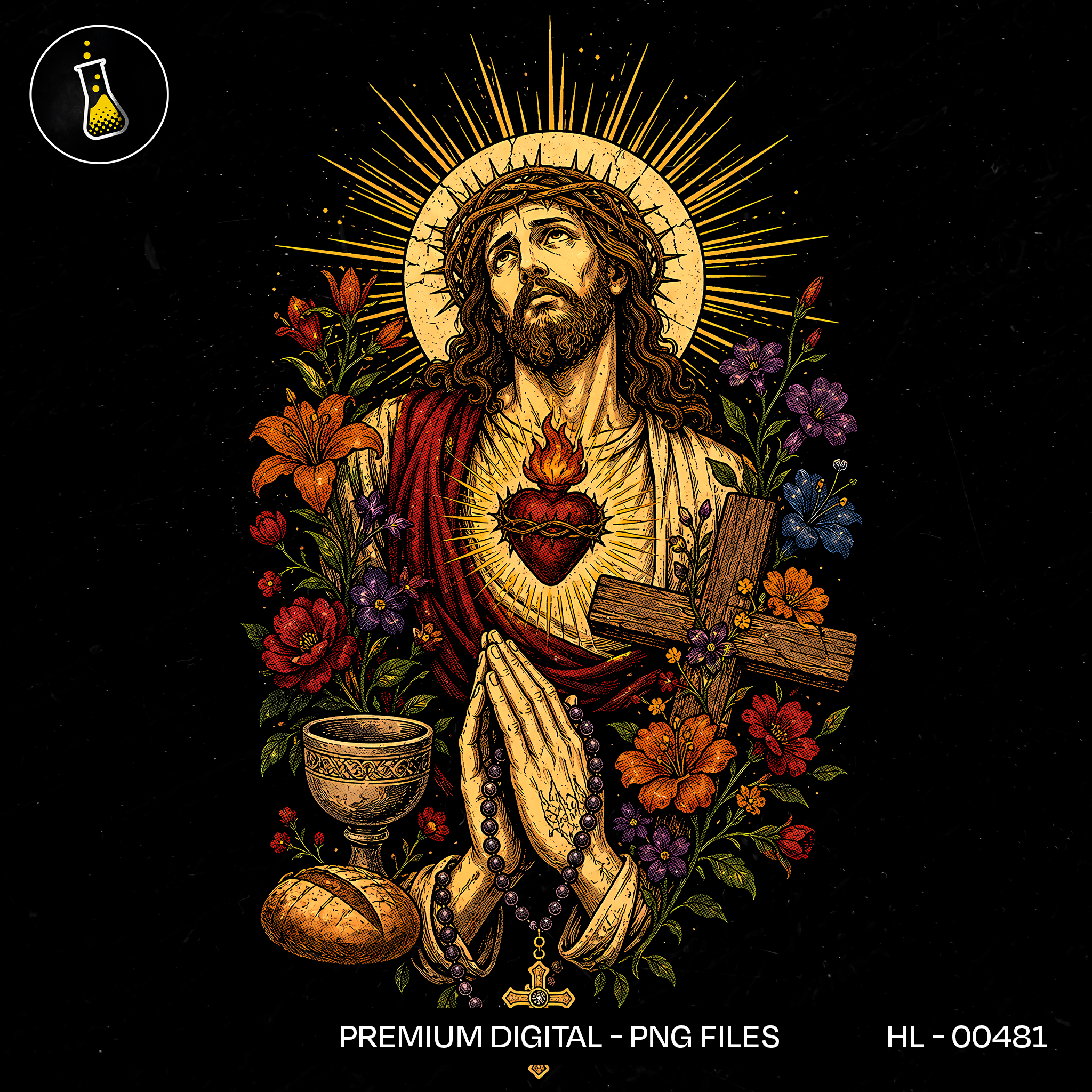 Jesus Orando com Terço Estampa